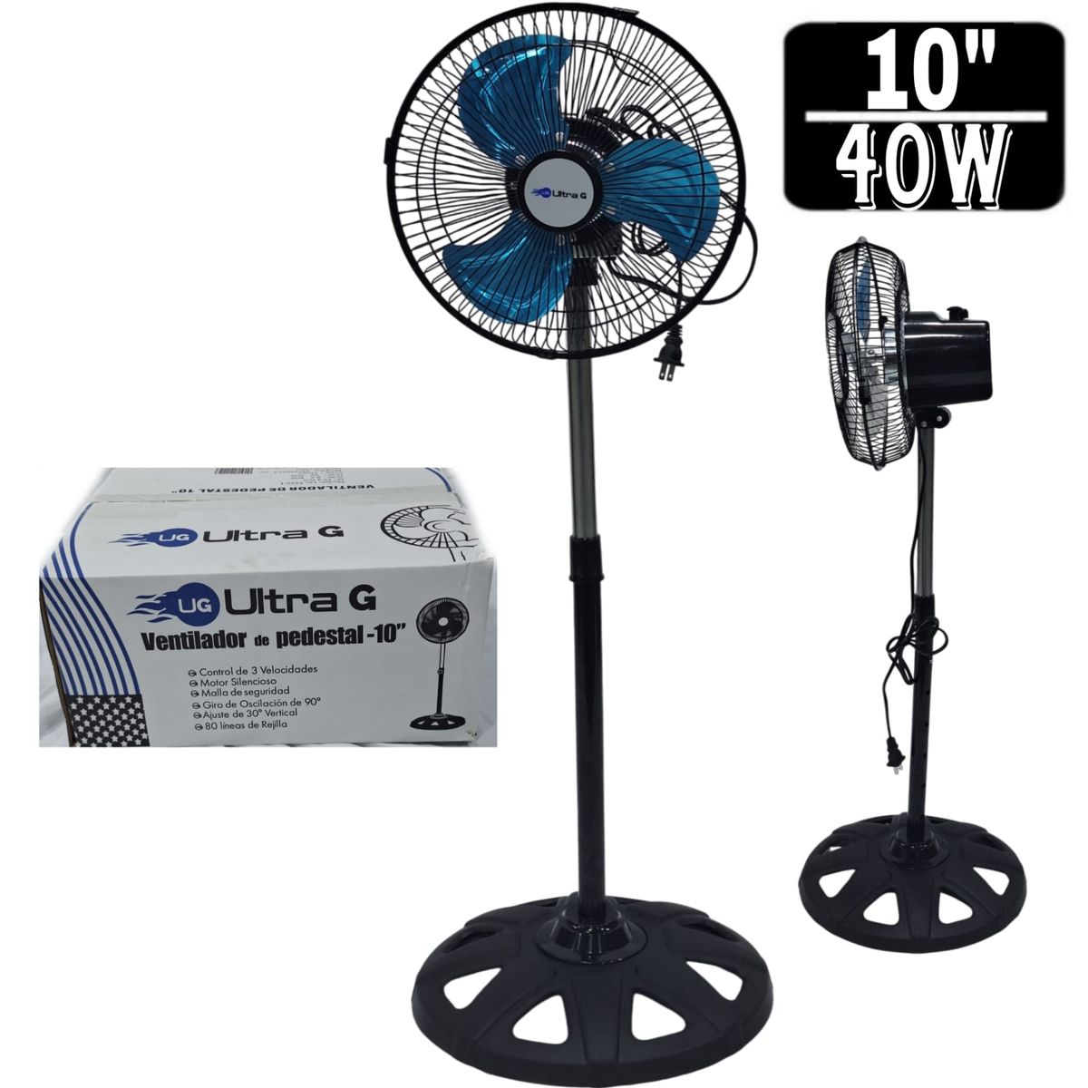 UG ULTRA G - Ventilador Pedestal de 10 Negro 40W ULTRA G