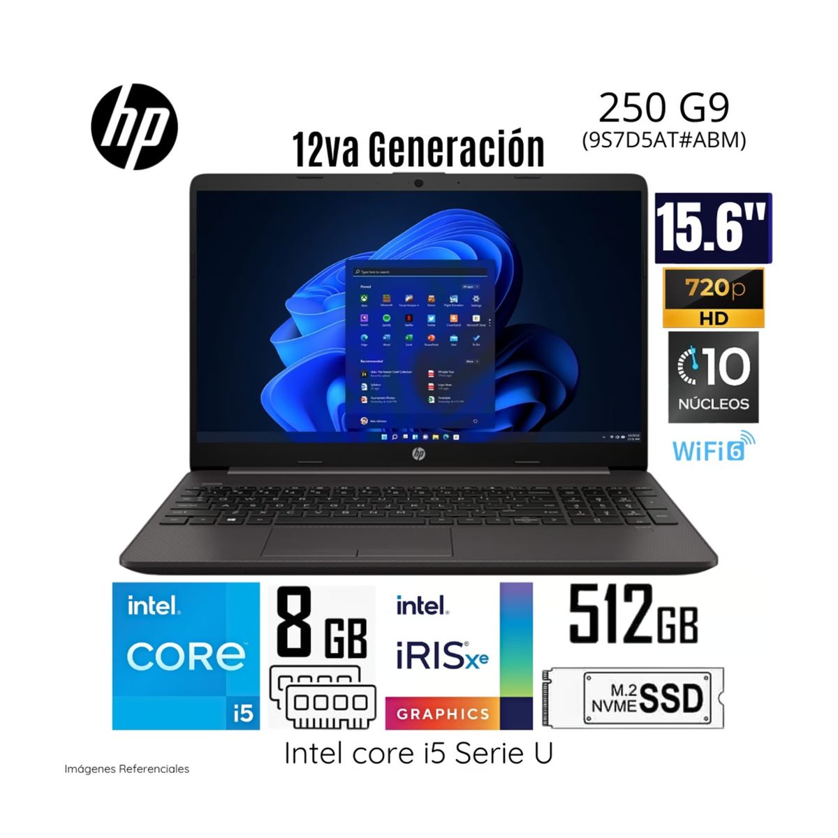 HP - LAPTOP HP 250 G9 INTEL CORE i5-1235U 8GB 512GB SSD 15.6 HD FREEDOS (9S7D5AT#ABM)