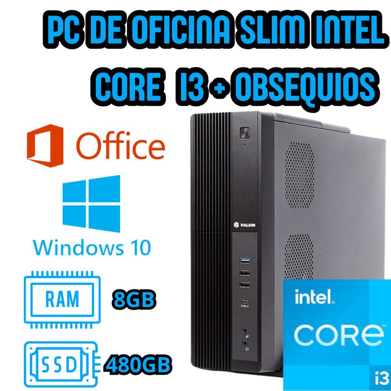 INTEL - COMPUTADORA PC DE OFICINA SLIM INTEL CORE 3 SSD 480GB RAM 8GB + WIFI Y BLUETOOTH