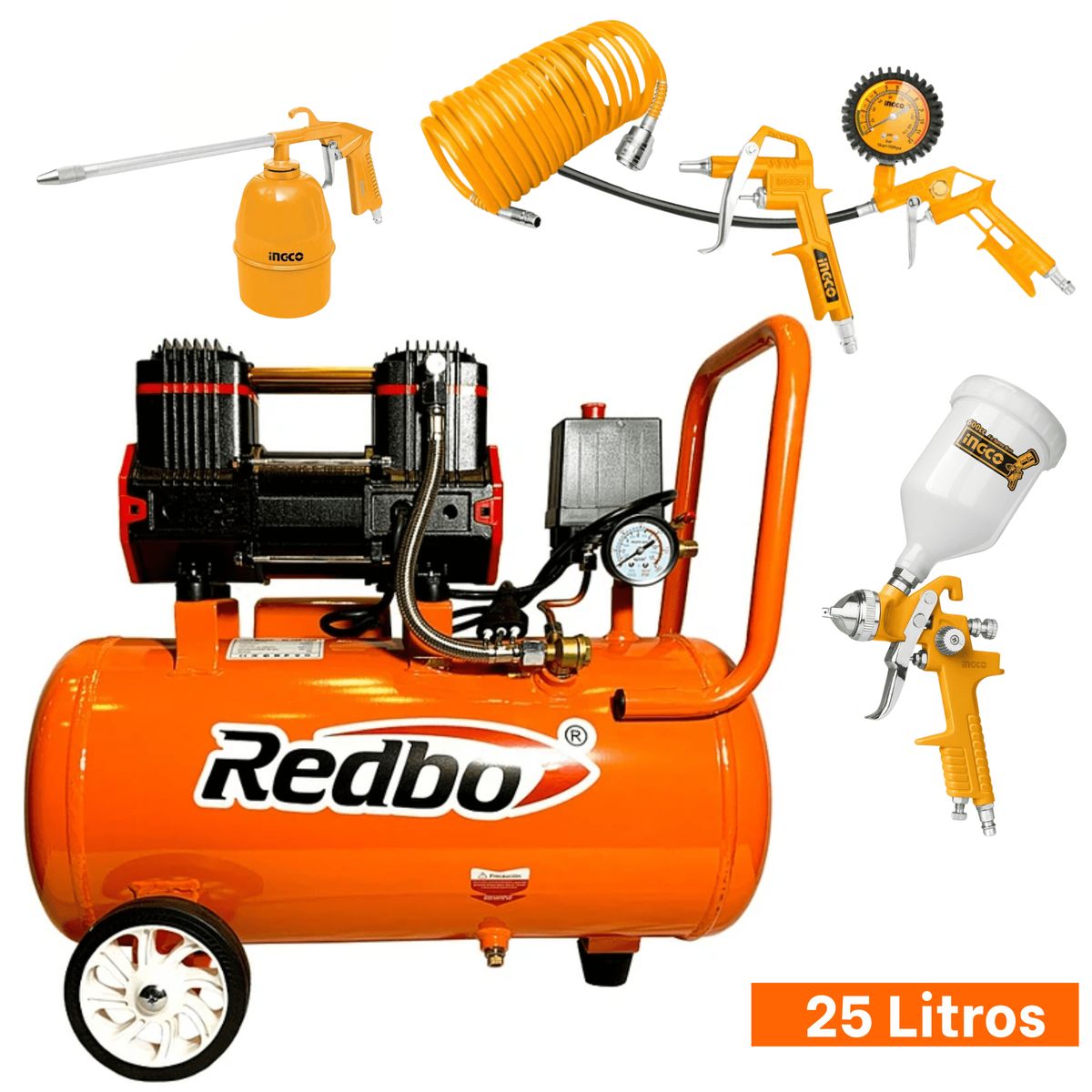 REDBO - Combo compresora 25 silenciosa Redbo + Accesorios Ingco