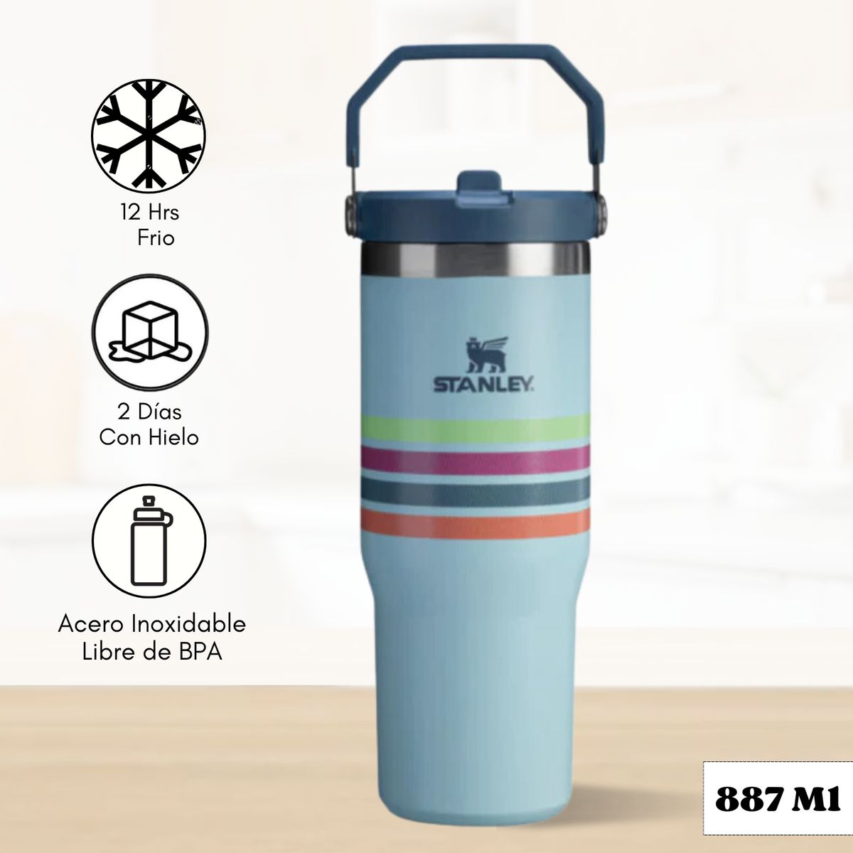 STANLEY - Flip Straw Tumbler Seafoam Stripe Mesh Stanley 887ml