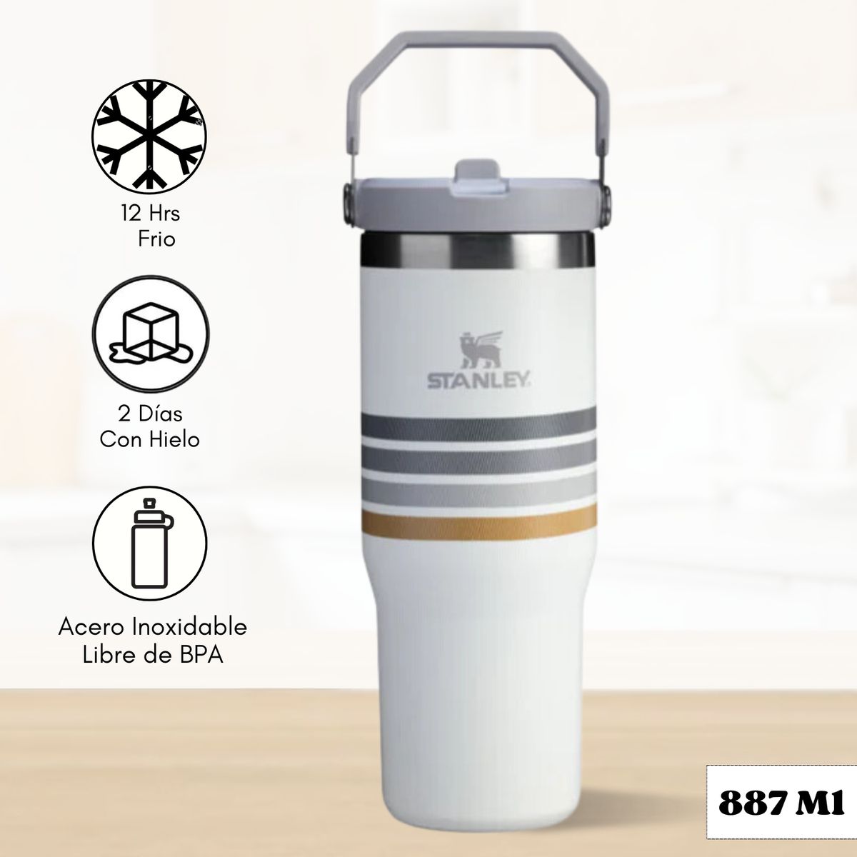 STANLEY - Flip Straw Tumbler Cream Ash Stripe Mesh Stanley 887ml