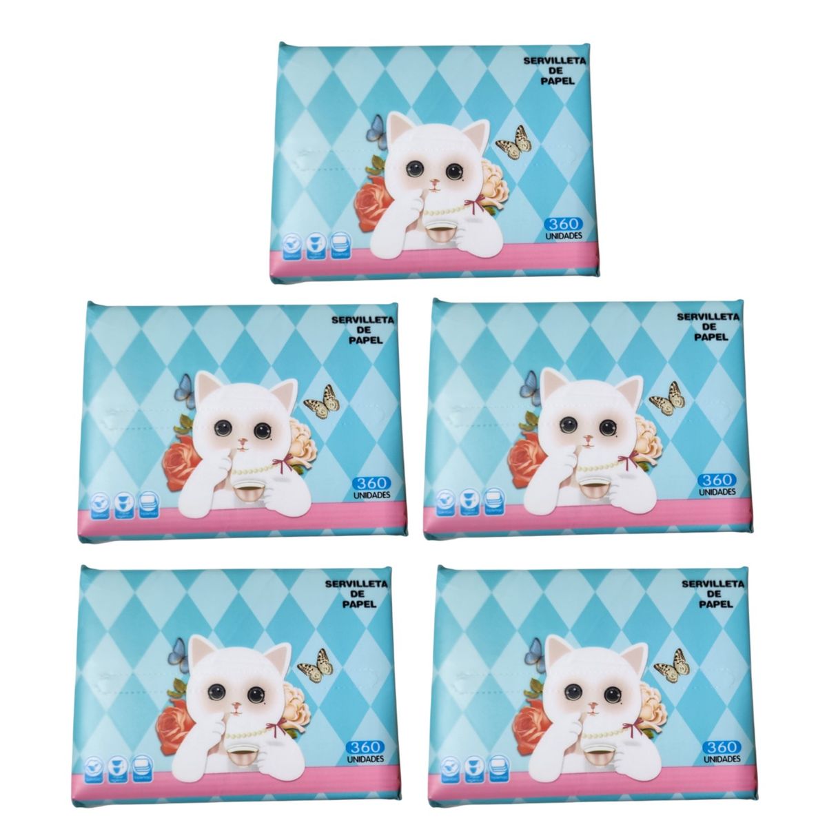 GENERICO - 5 Paquetes con 360 Servilletas de papel tissue Desechables