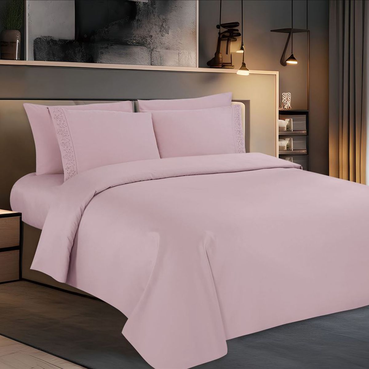 CASATEX - Juego de Sábanas Queen con bordado 100% Algodón 6 piezas