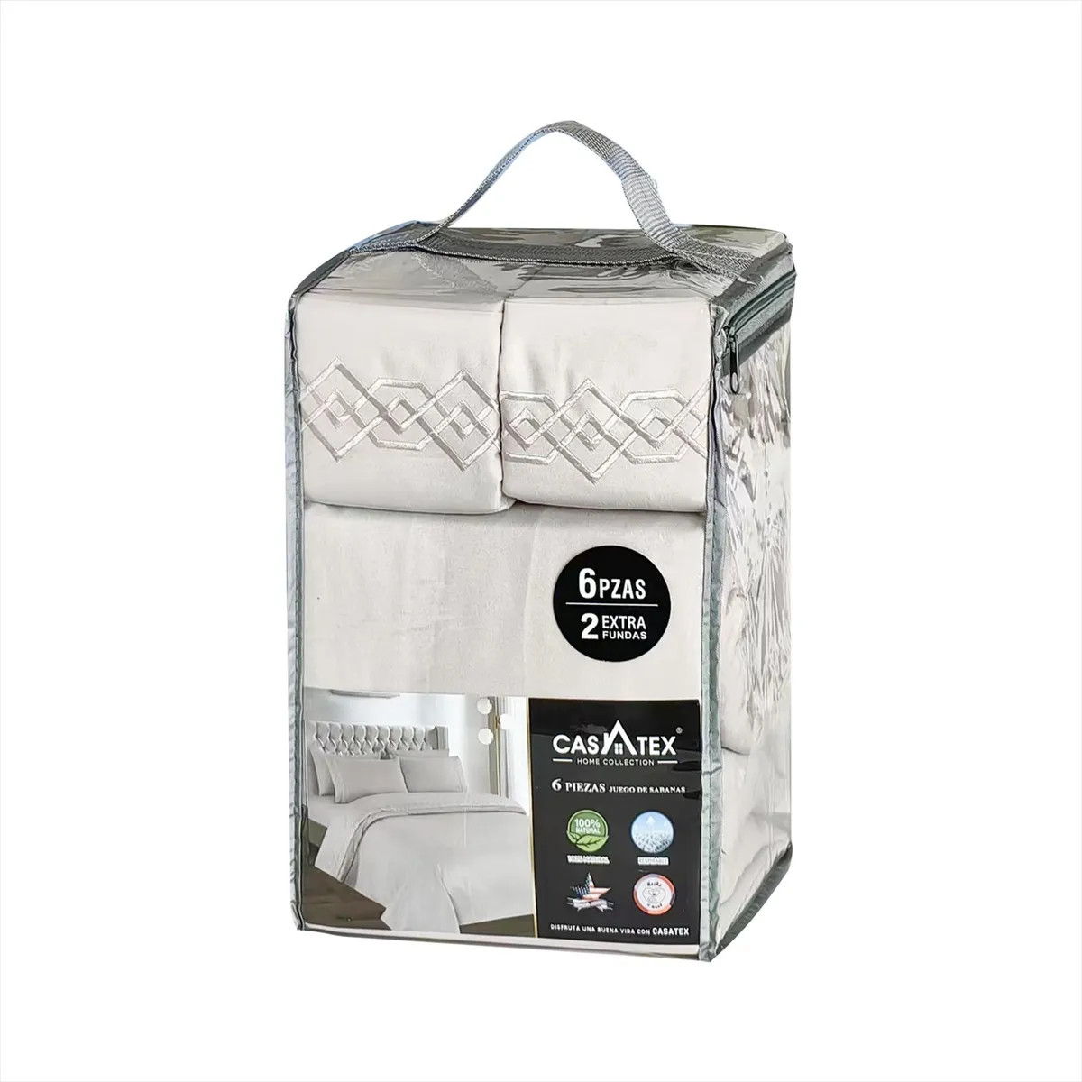 CASATEX - Juego de Sábanas Queen con bordado 100% Algodón 6 piezas