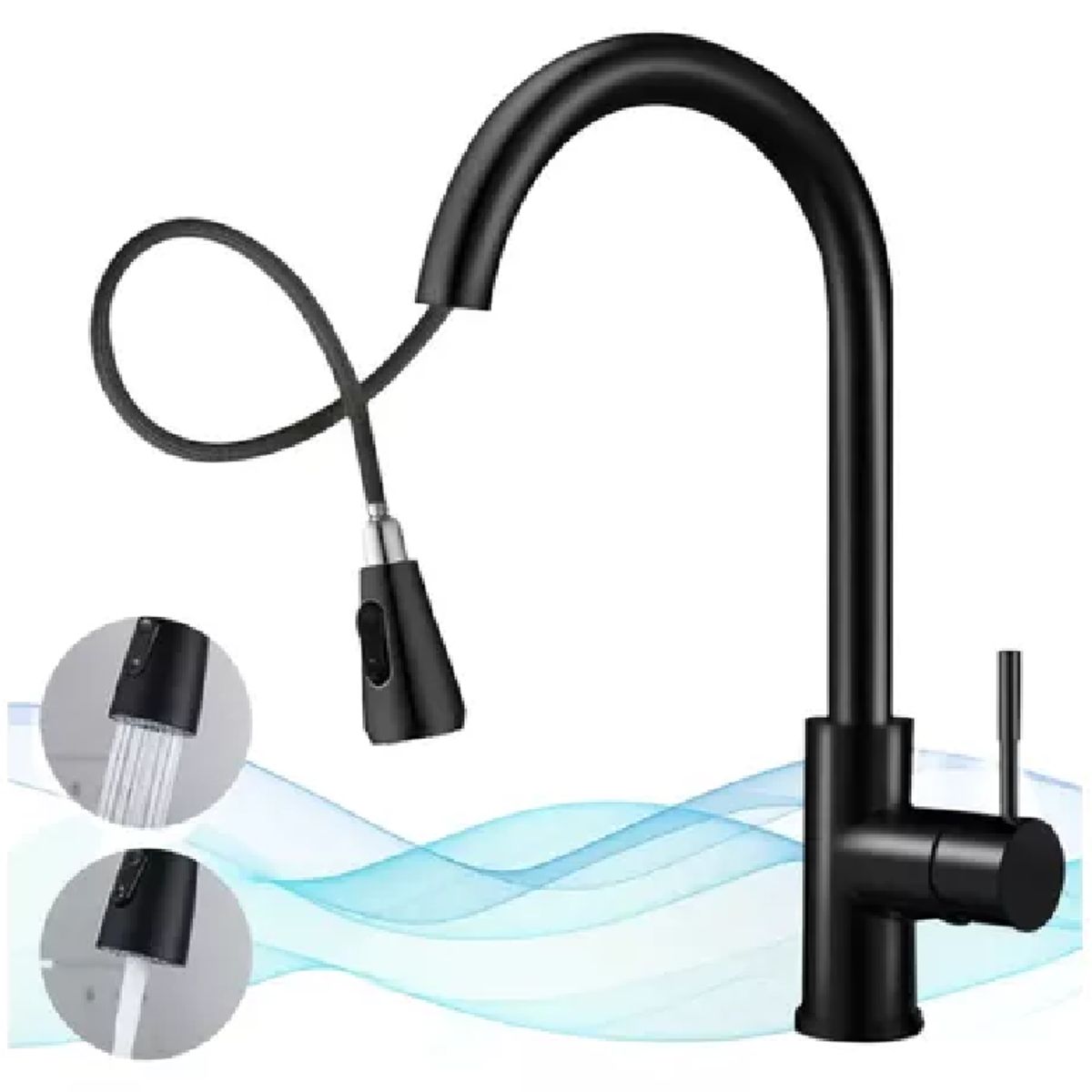 GENERICO - grifo Mezcladora Monocomando Extensible Plavadero de Cocina Acero Inox black