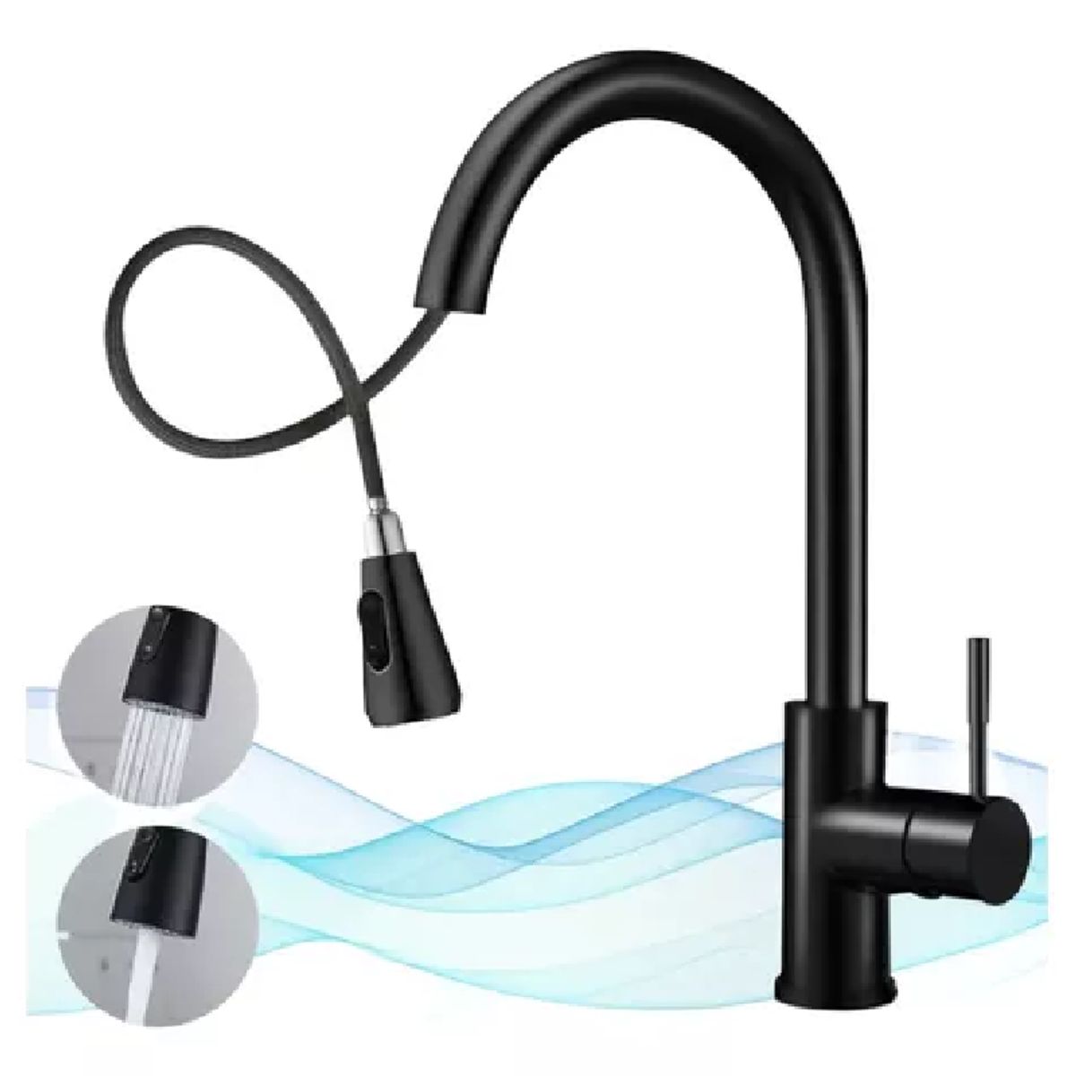 GENERICO - grifo Mezcladora Monocomando Extensible Plavadero de Cocina Acero Inox black