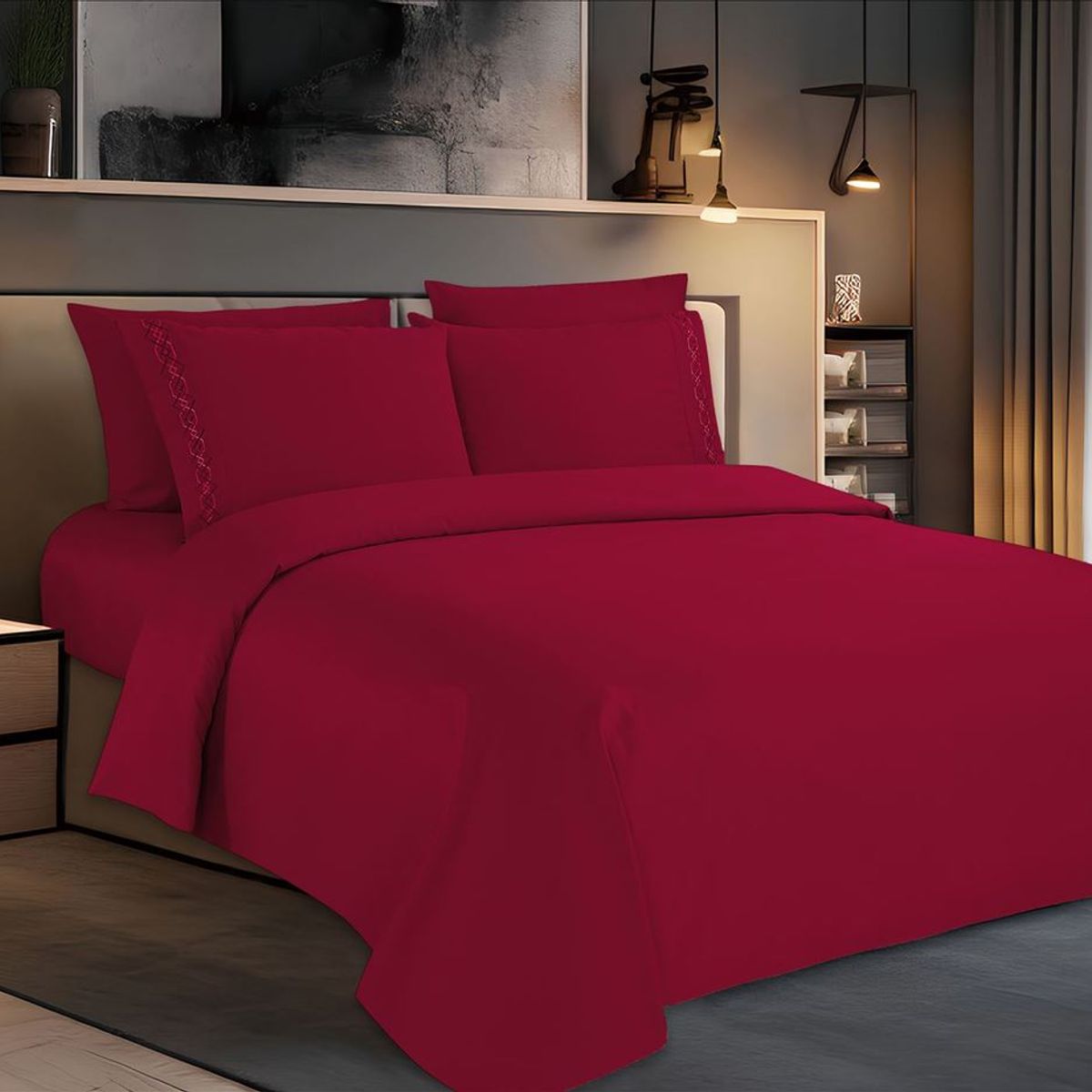 CASATEX - Juego de Sábanas Queen con bordado 100% Algodón 6 piezas