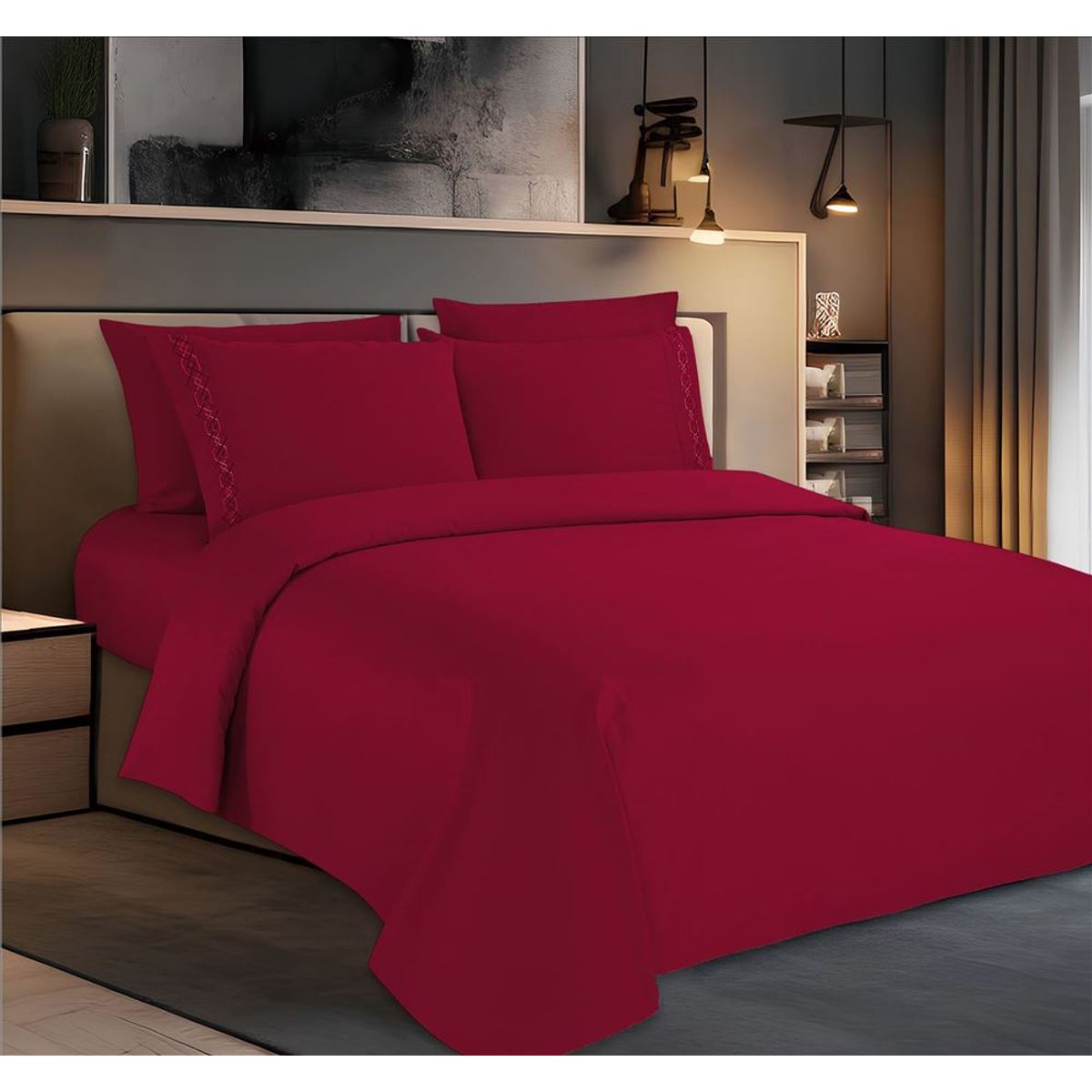 CASATEX - Juego de Sábanas Queen con bordado 100% Algodón 6 piezas