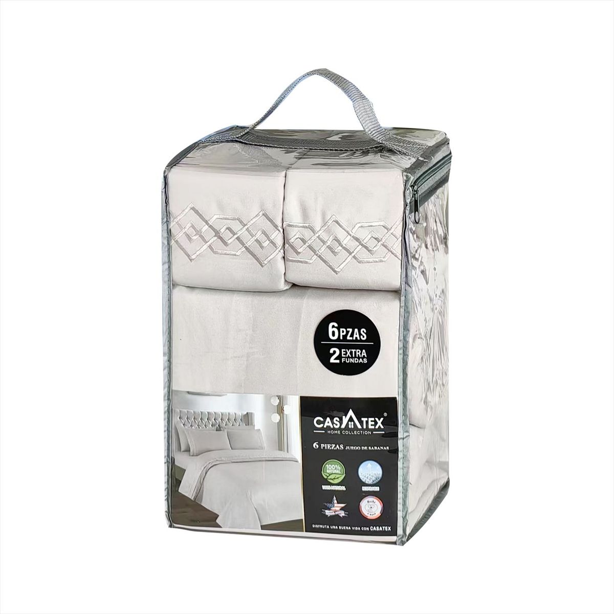 CASATEX - Juego de Sábanas Queen con bordado 100% Algodón 6 piezas