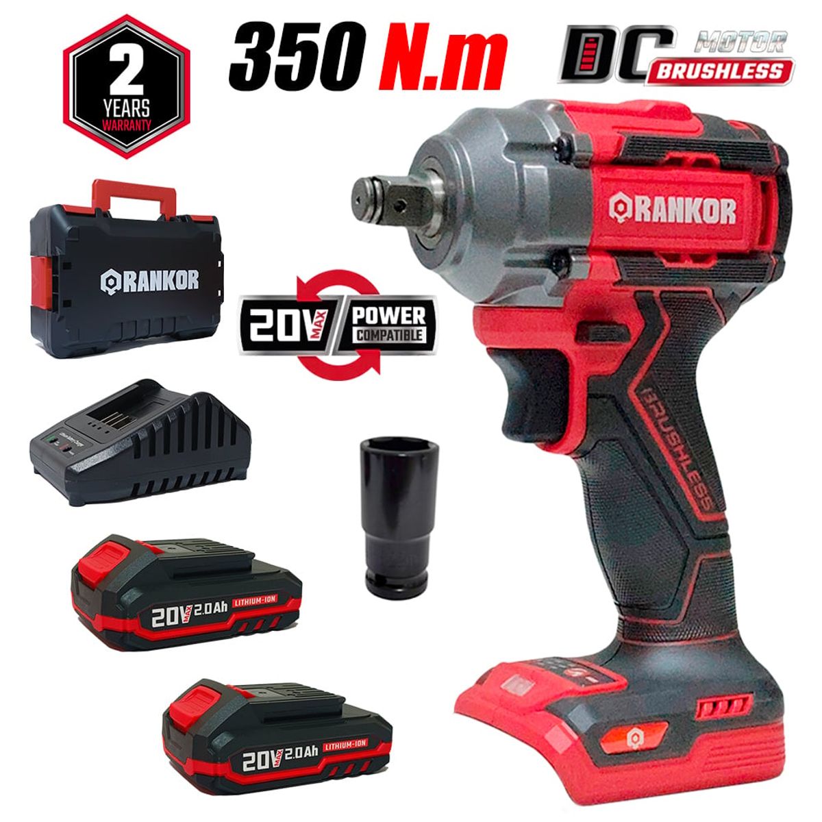 RANKOR - LLAVE DE IMPACTO INDUSTRIAL INALAMBRICA 1⁄2 RLIW20001 20V 350NM