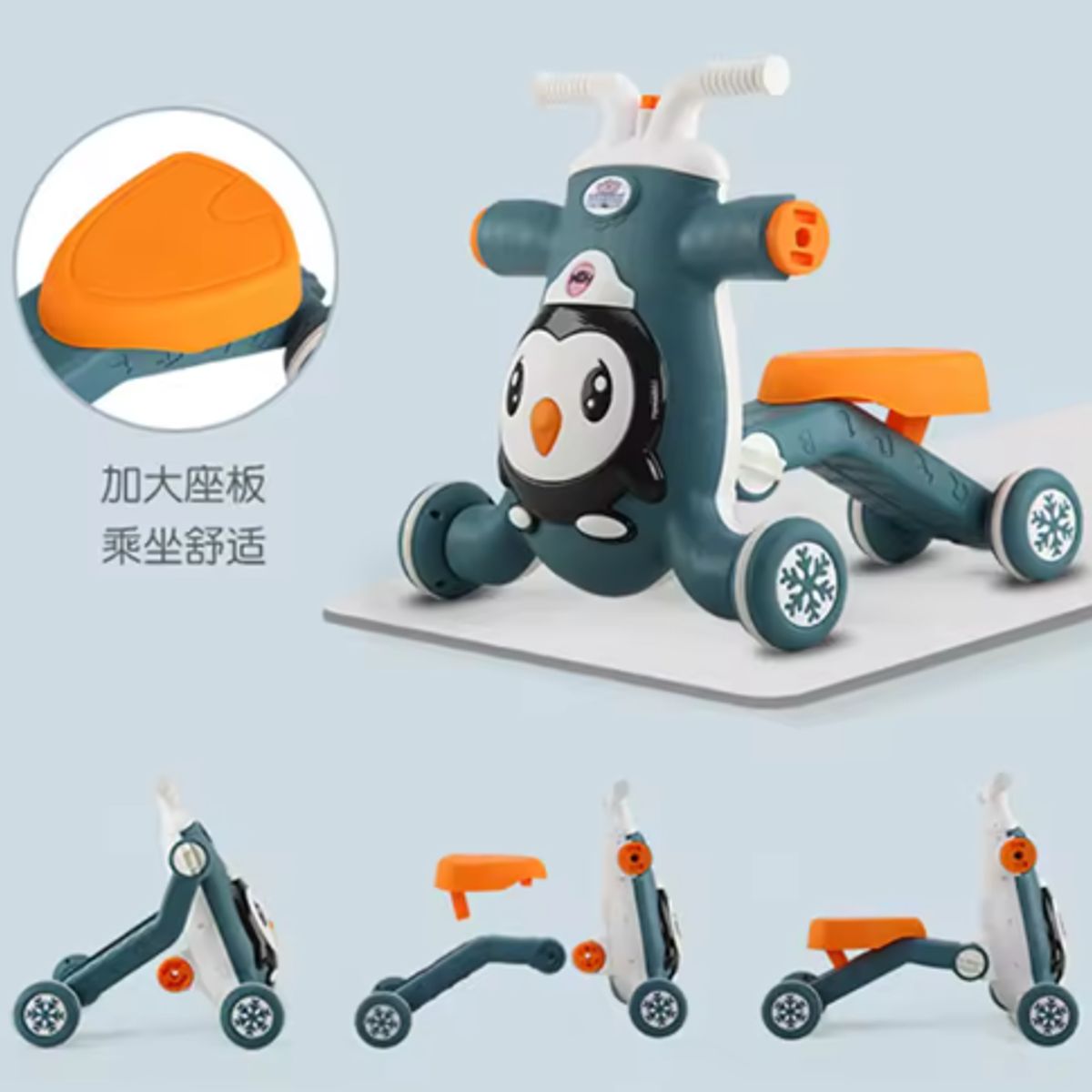 GENERICO - Andador Scooter 3 en 1 luces musical Azul Verdoso