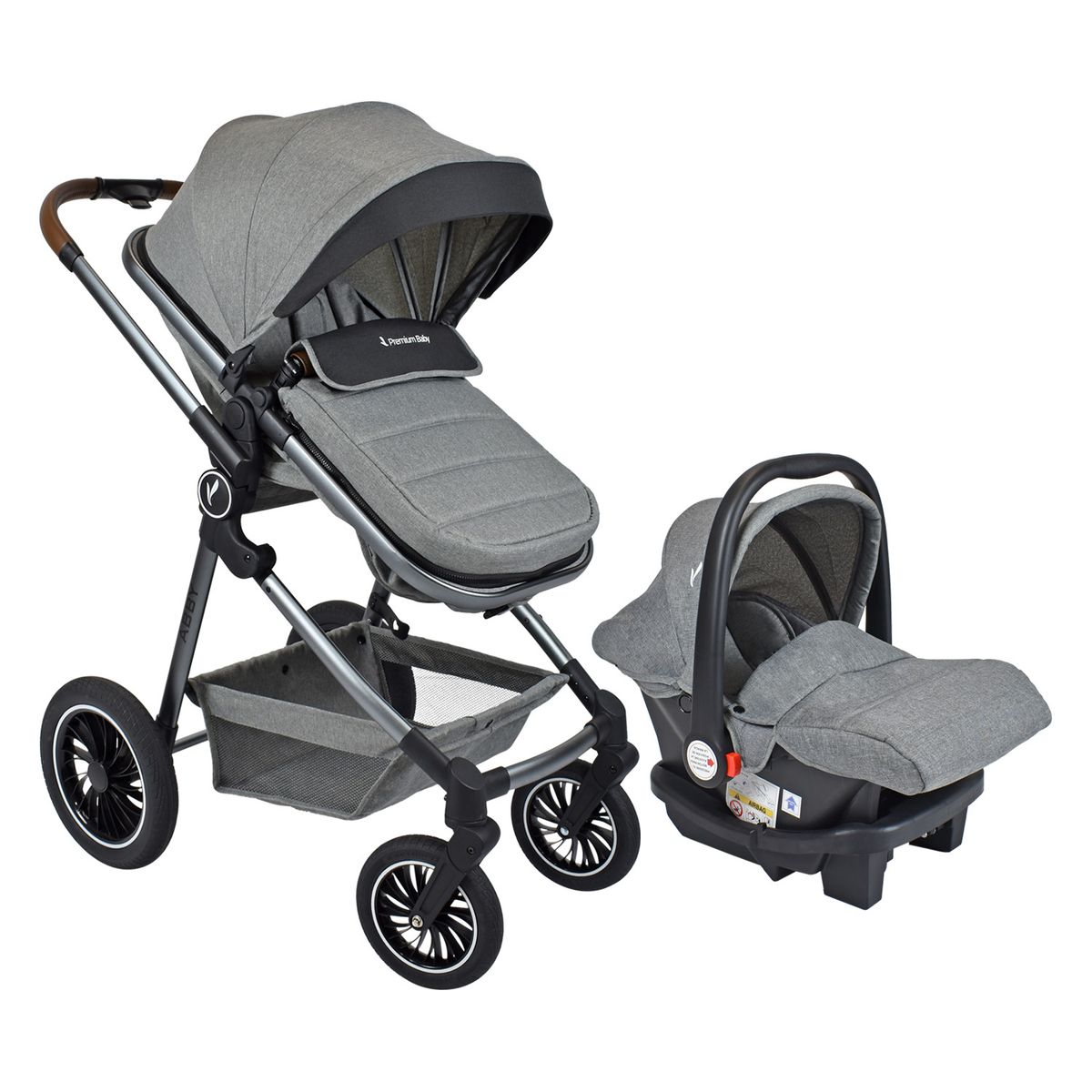 PREMIUM BABY - Coche Cuna Para Bebé Tipo Moises Premium Baby Abby TS Gris