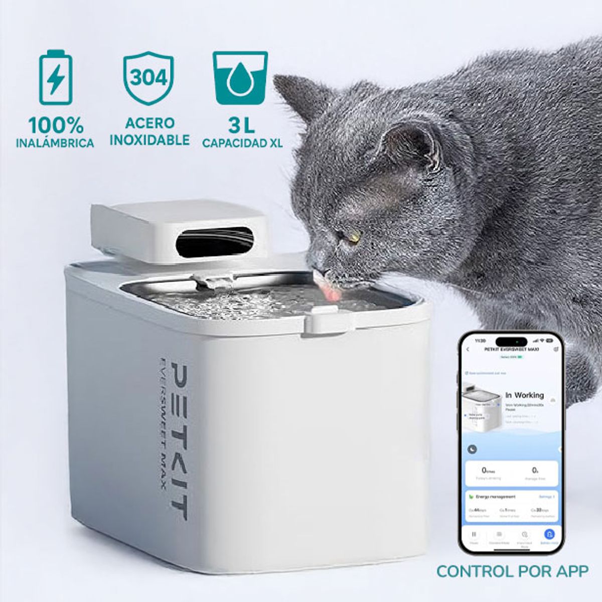 GENERICO - Fuente de agua para gatos inalámbrica Petkit Eversweet MAX