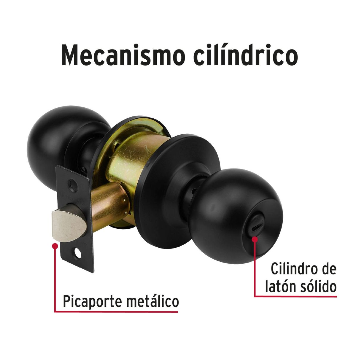 HERMEX - CHAPA BOLA Cerradura pomo negro esfera baño HERMEX