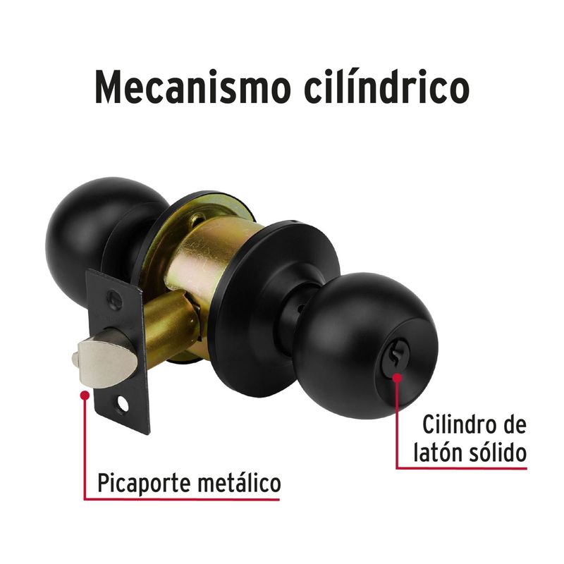 HERMEX - CHAPA BOLA Cerradura pomo negro esfera recámara HERMEX