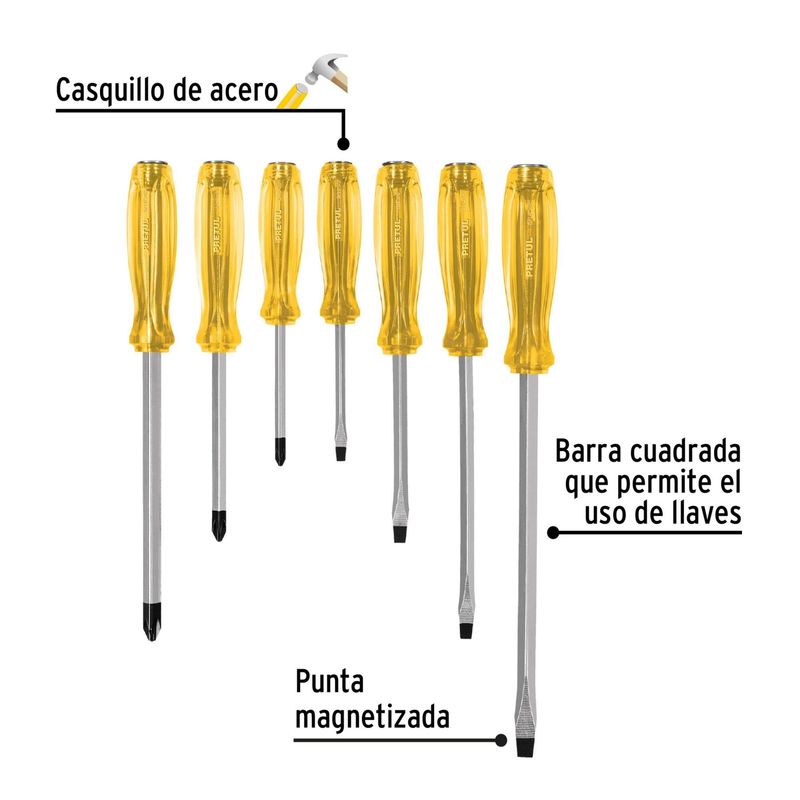 PRETUL - Juego de 7 desarmadores de impacto, Pretul