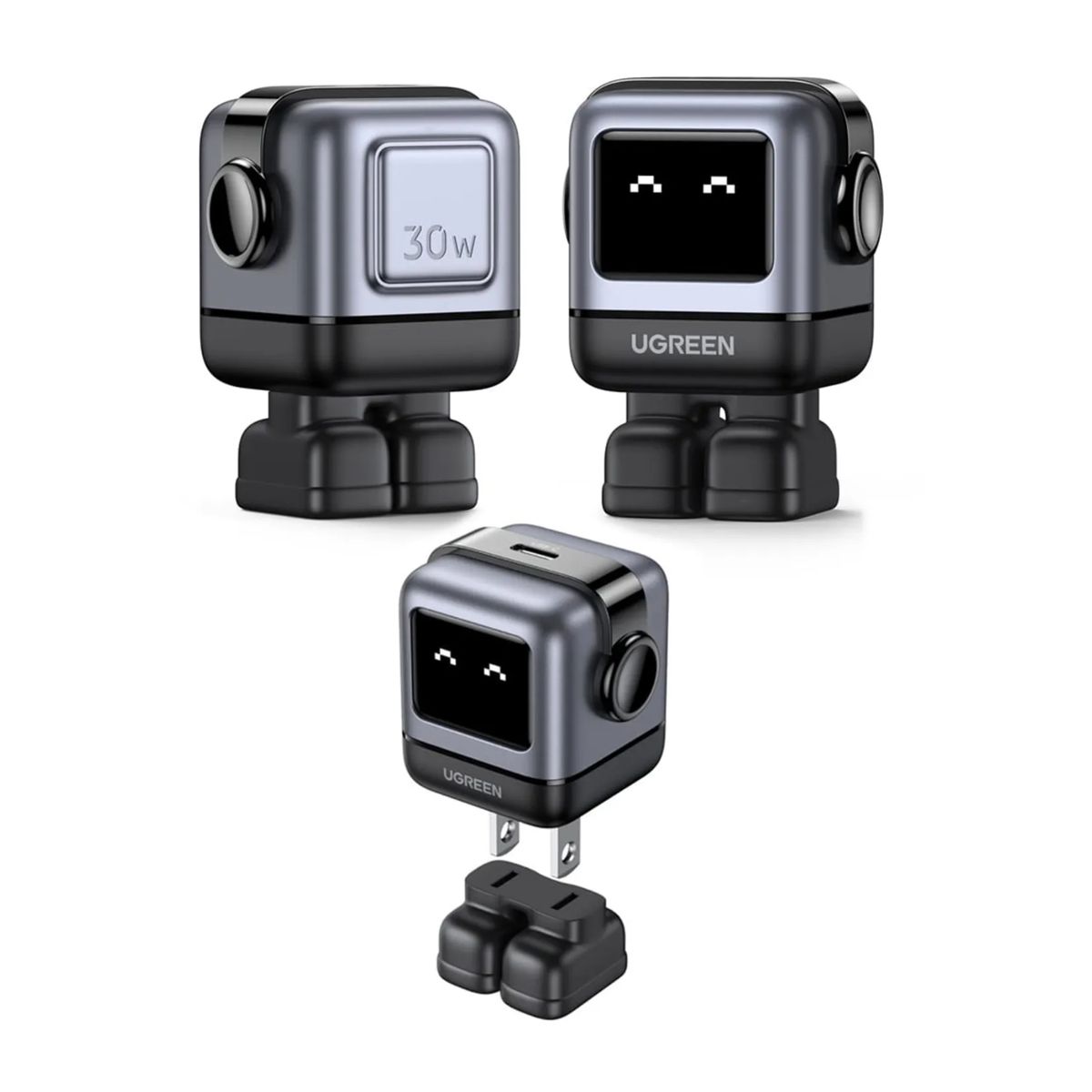 UGREEN - Cargador UGREEN Robot 30W Tipo C Pantalla Led Carga Rapida GaN