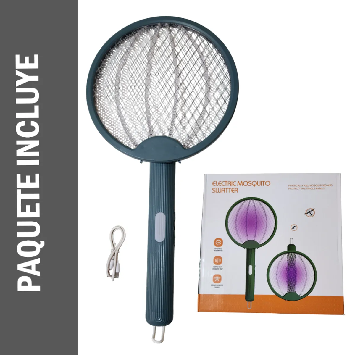 GENERICO - Raqueta eléctrica matamoscas 180º con luz 46 x 23 cm