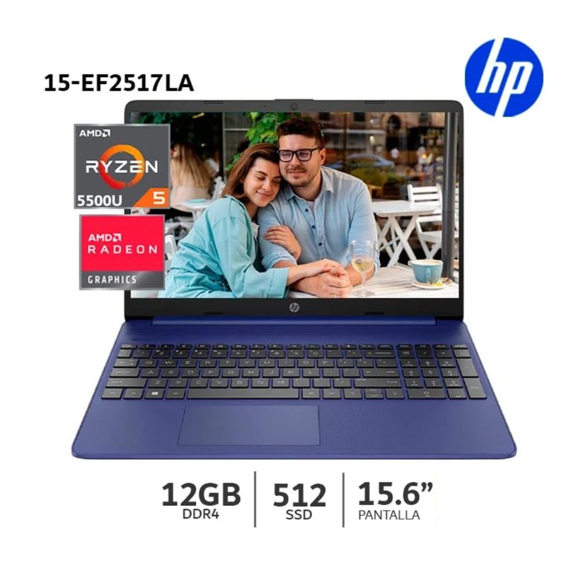 HP - LAPTOP HP 15-EF2517LA RYZEN 5-5500U 12GB 512GB SSD 15.6 FHD FREEDOS (7H9U4LA-ABM)
