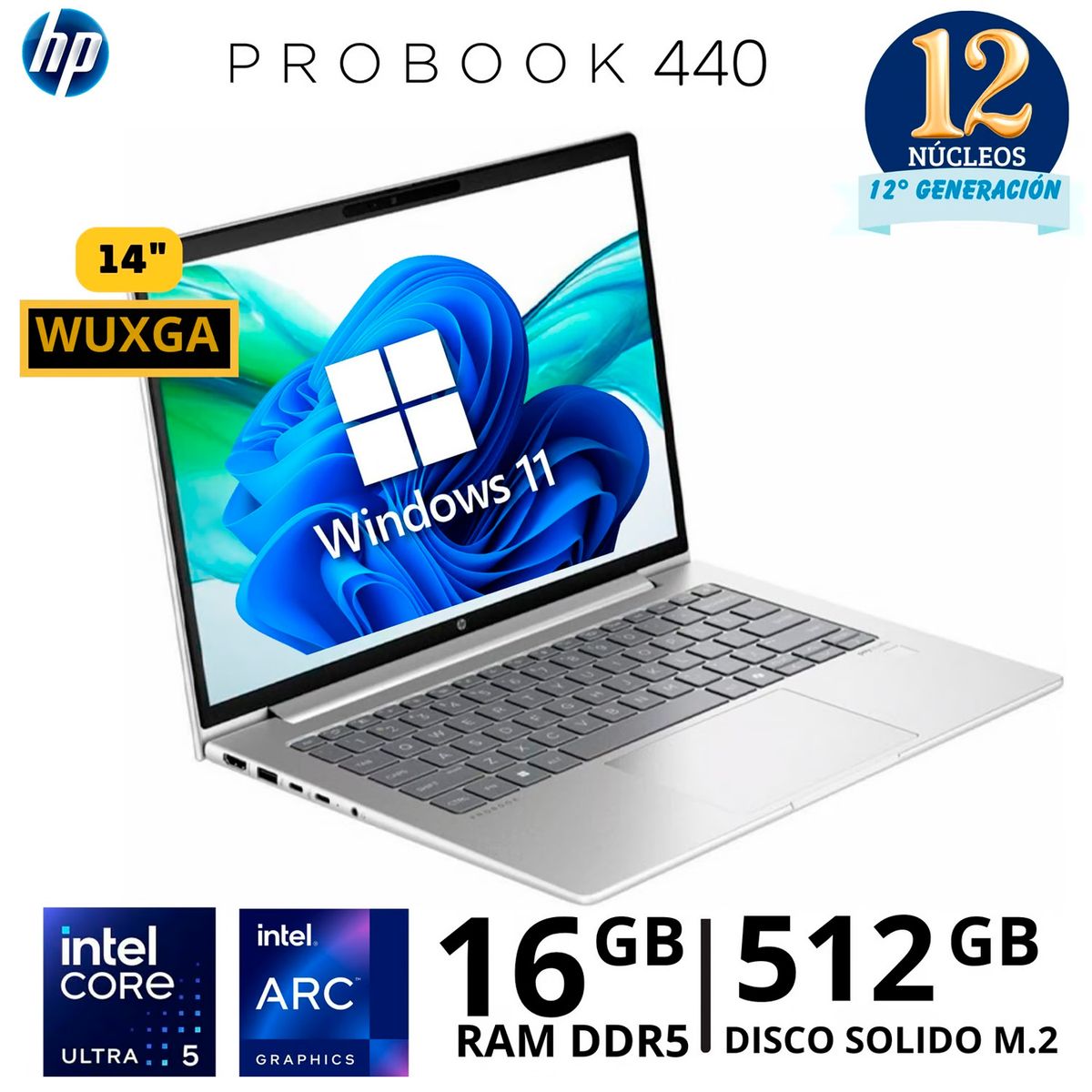 HP - Laptop HP ProBook 440 G11, Intel Core Ultra 5-125U, 16GB DDR5, 512GB SSD, 14" LCD LED WUXGA UWVA