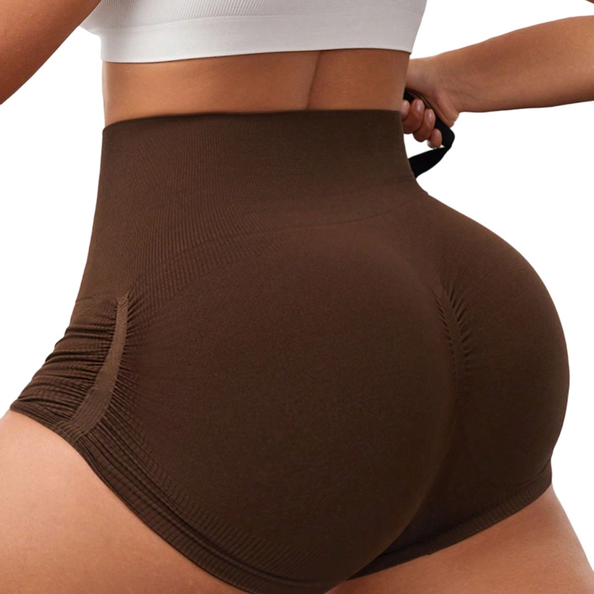 ROYAL PEACH APPAREL - Short deportivo MARRÓN corte lateral - Ropa deportiva mujer gym