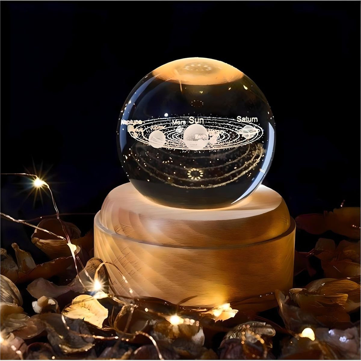 GENERICO - ESFERA DE CRISTAL LÁMPARA LED ADORNO SISTEMA SOLAR DECORATIVO 3D