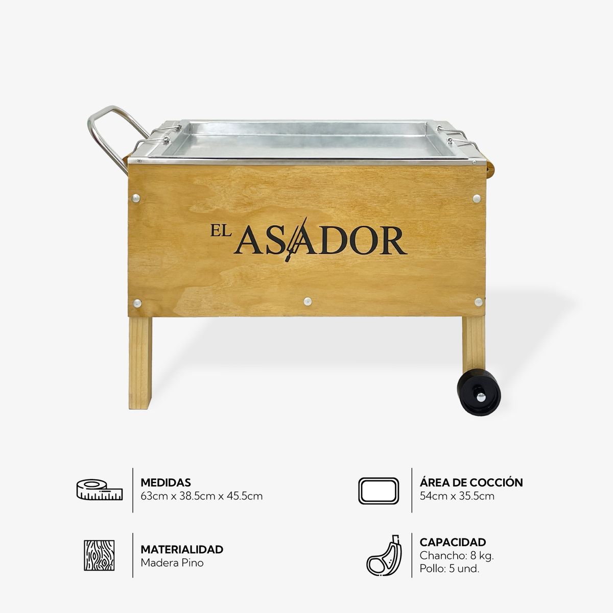 EL ASADOR - Caja china acero inoxidable mediana