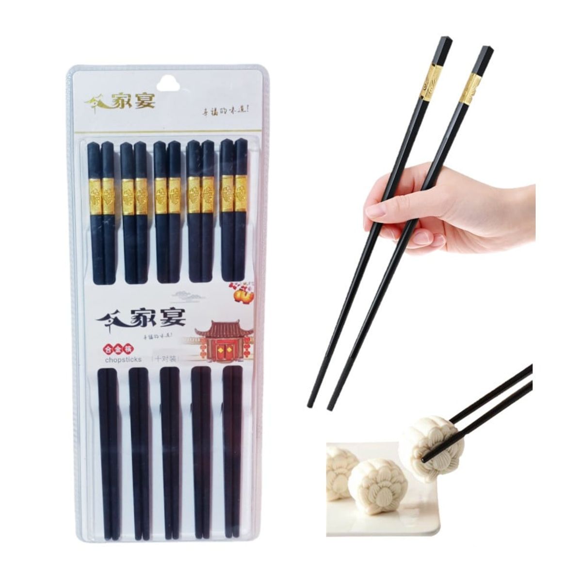 GENERICO - Palillos Japones Melamine Negro 10par He Jin Kuai