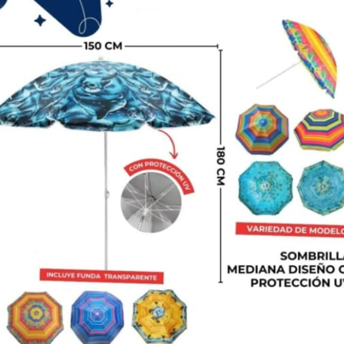 GENERICO - Sombrilla de Playa Grande - Modelo Al Azar