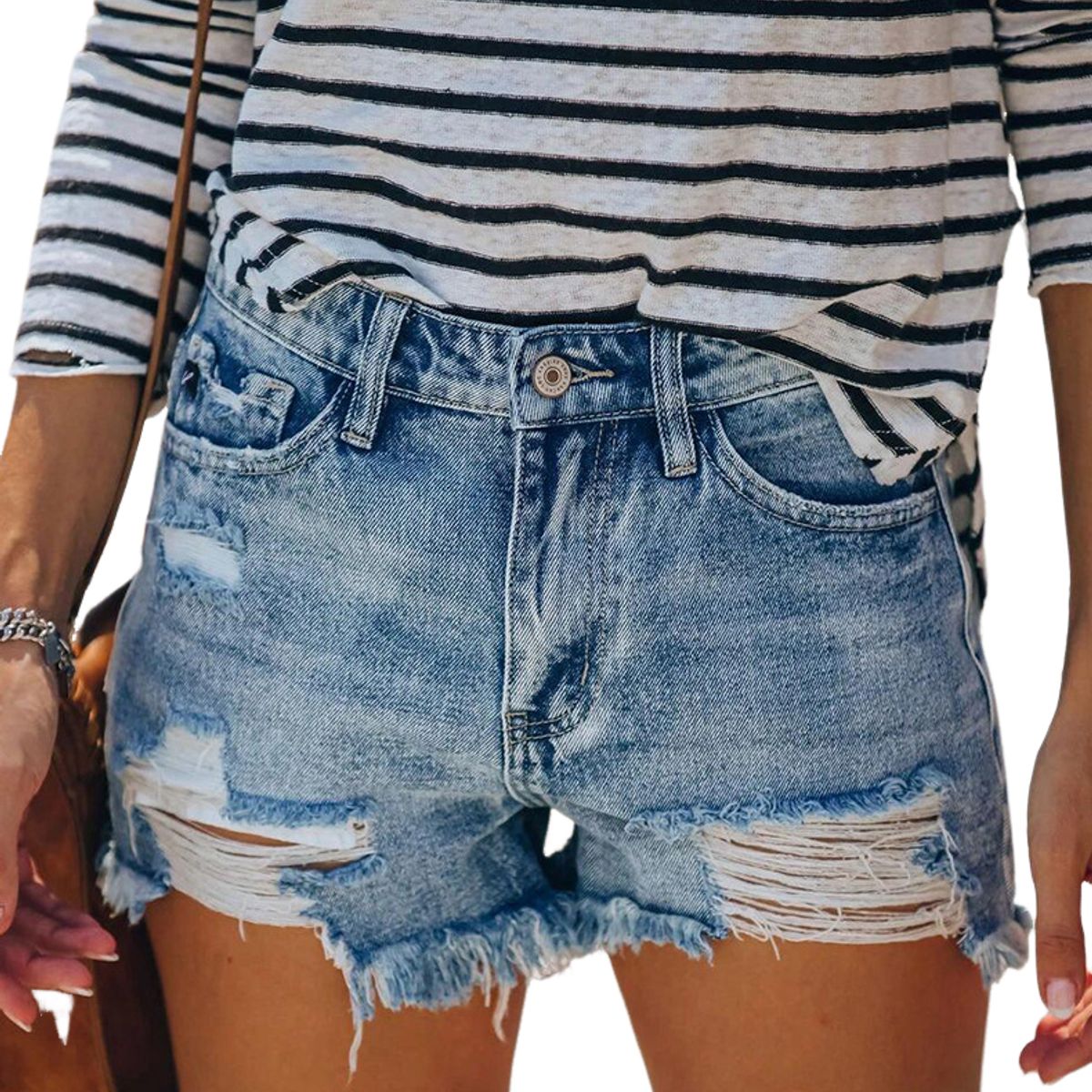 BLWOENS - Pantalones cortos vaqueros para mujeres - Azul