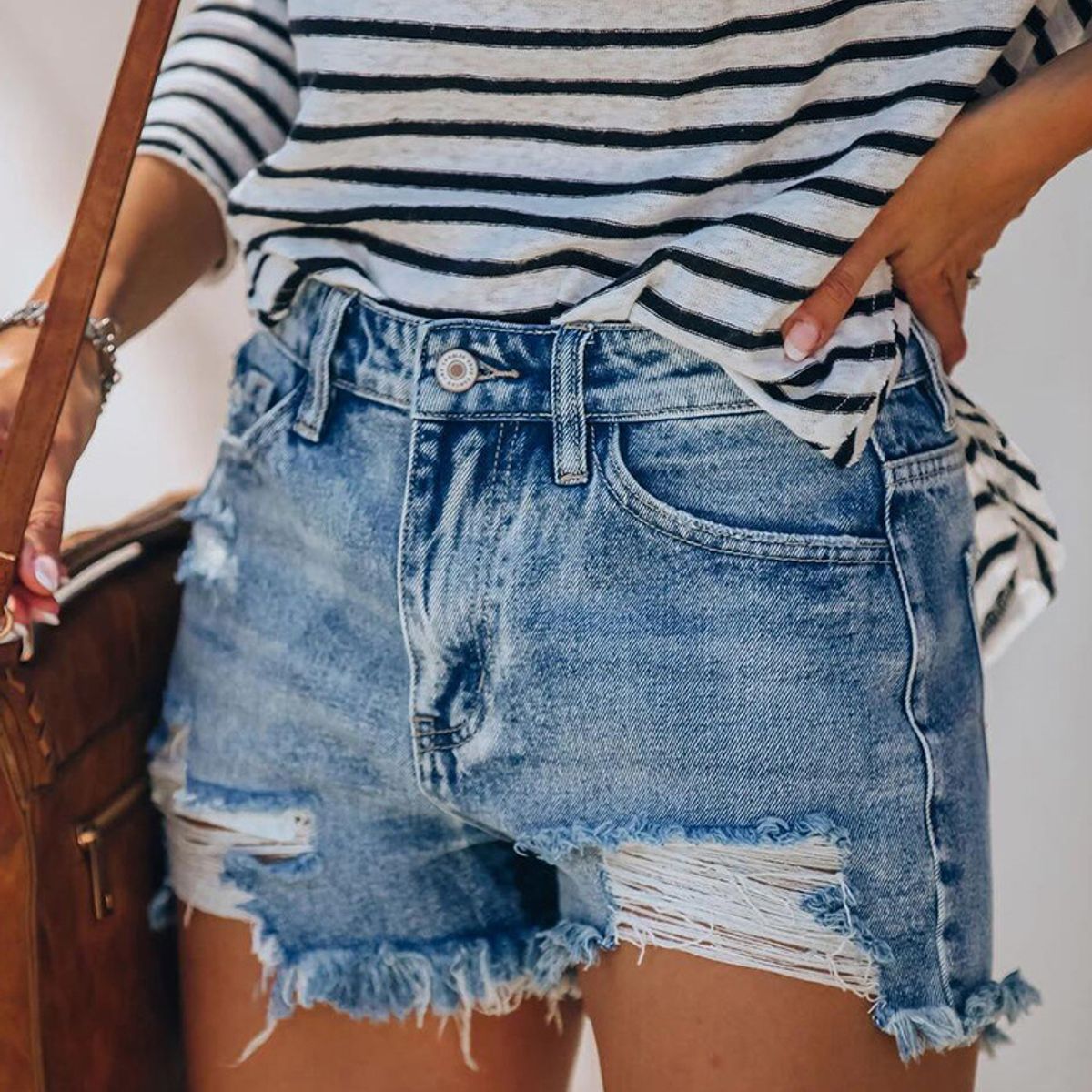 BLWOENS - Pantalones cortos vaqueros para mujeres - Azul