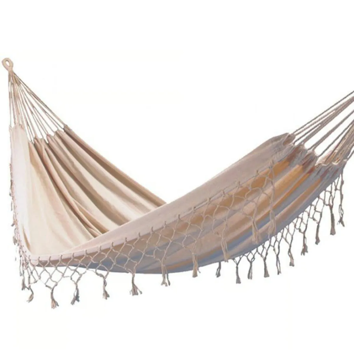 GENERICO - HAMACA DE ALGODON GRUESO BLANCO CON FLECOS PREMIUM