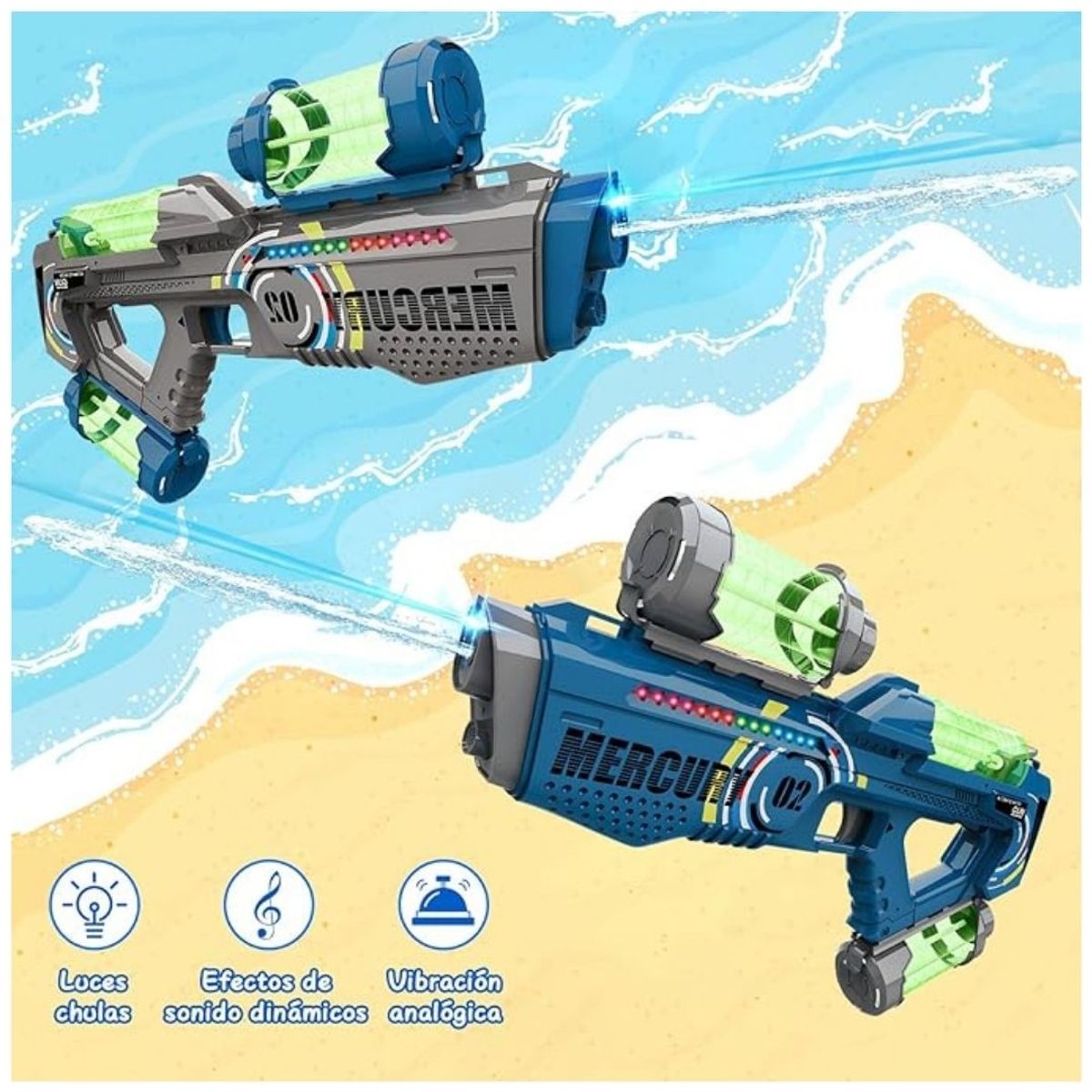 GENERICO - Juguete Pistola de Agua Luz LED Mercury M02 con Sonidos