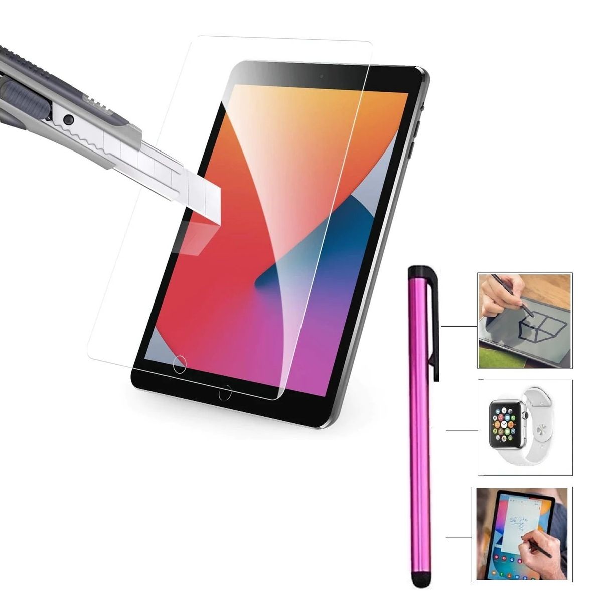 GENERICO - Mica para iPad 9na Gen 10.2 " + Lapiz Rosa A2602 A2603 A2604