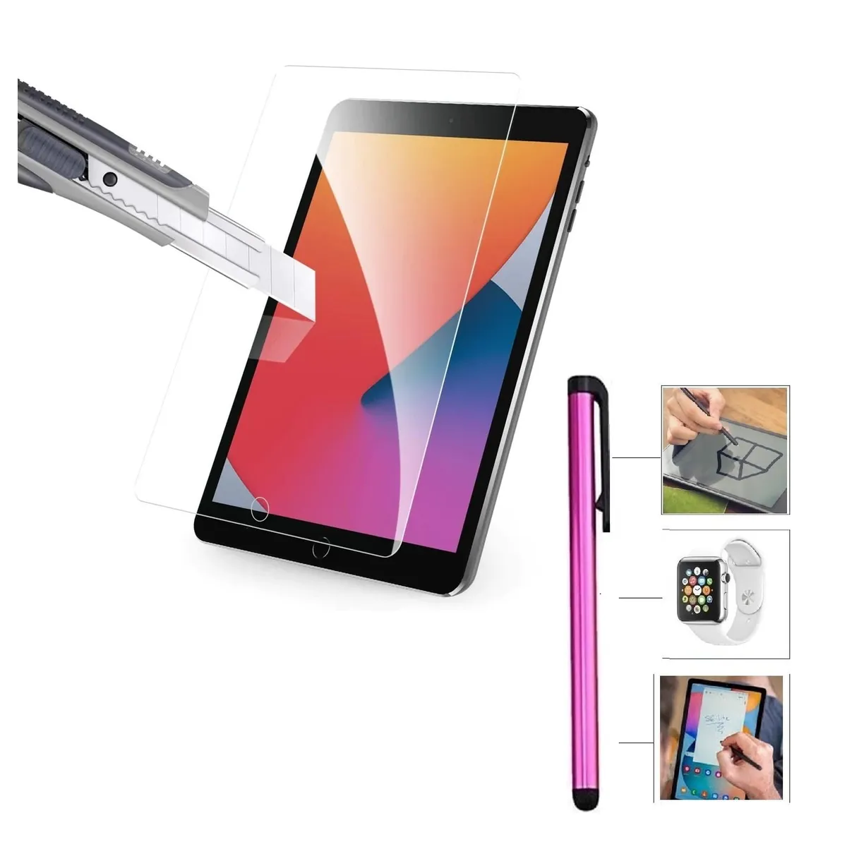 GENERICO - Mica para iPad 9na Gen 10.2 " + Lapiz Rosa A2602 A2603 A2604