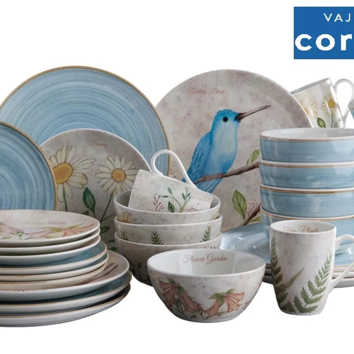 CORONA - Juego de Vajilla Lovely Caoba Azul 32 Piezas - 8 puestos - Corona