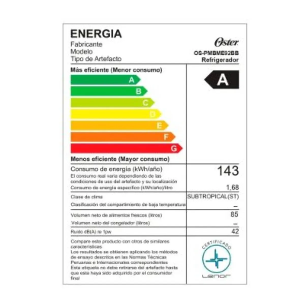 OSTER - Frigobar Oster 85L negro OS PMBME92BB