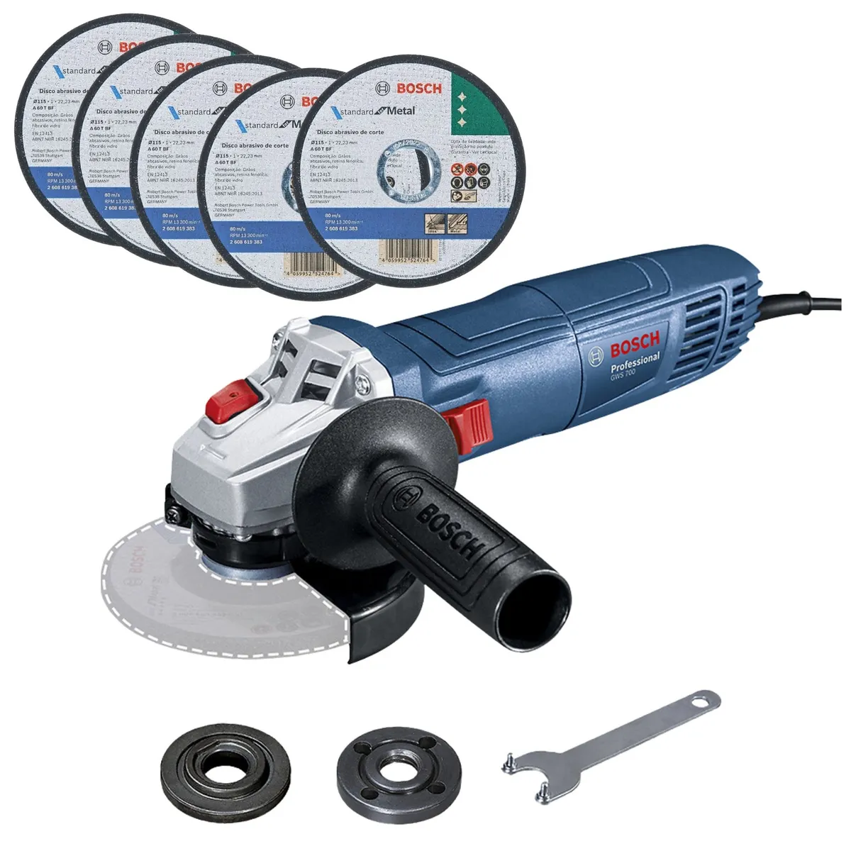 BOSCH - Amoladora 710W BOSCH GWS 700 + 5 Discos de Corte de Metal 115 x 1,0 mm