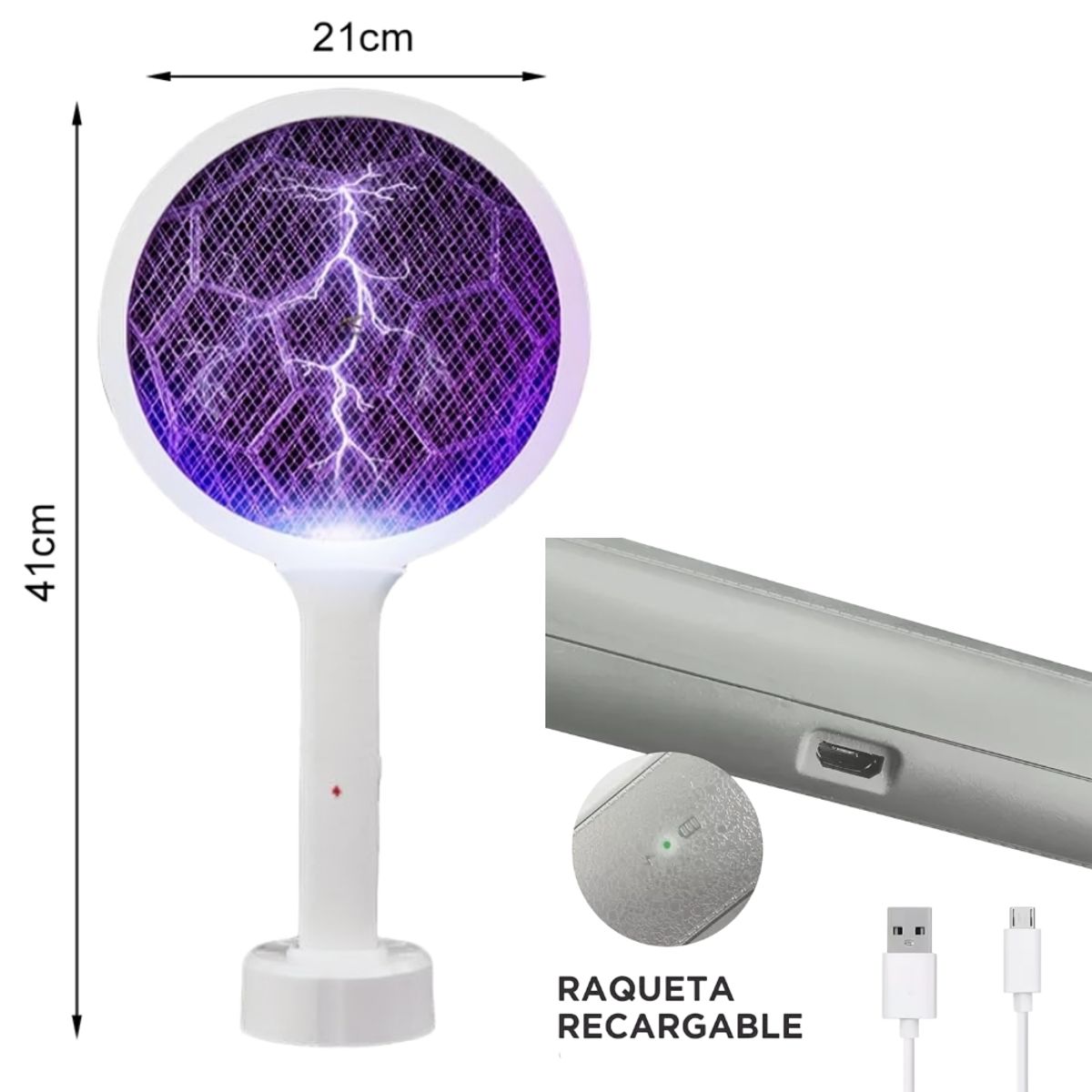 GENERICO - Raqueta eléctrica matamoscas con luz - 2 funciones