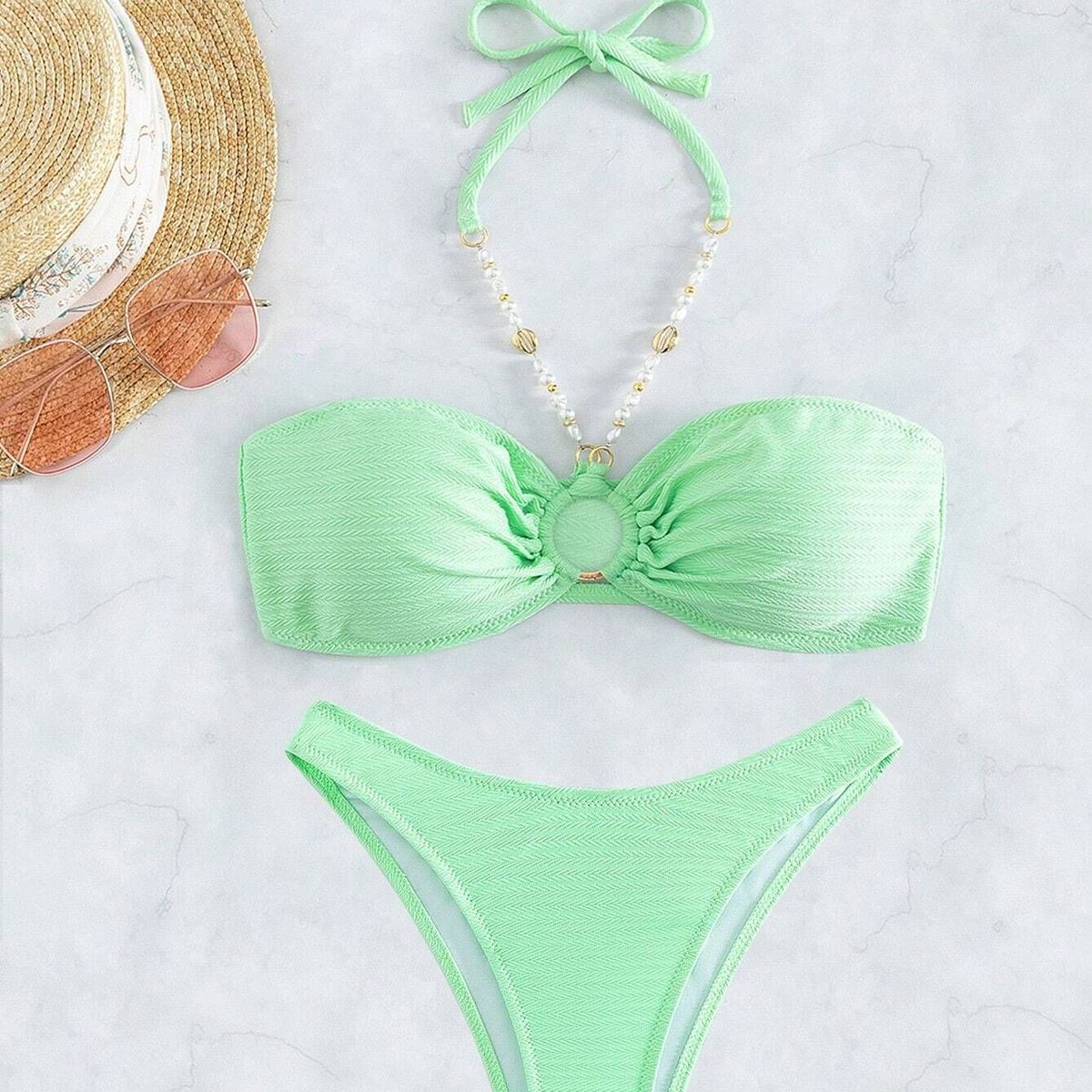 GENERICO - BIKINI VERDE CON AMARRE EN EL CUELLO