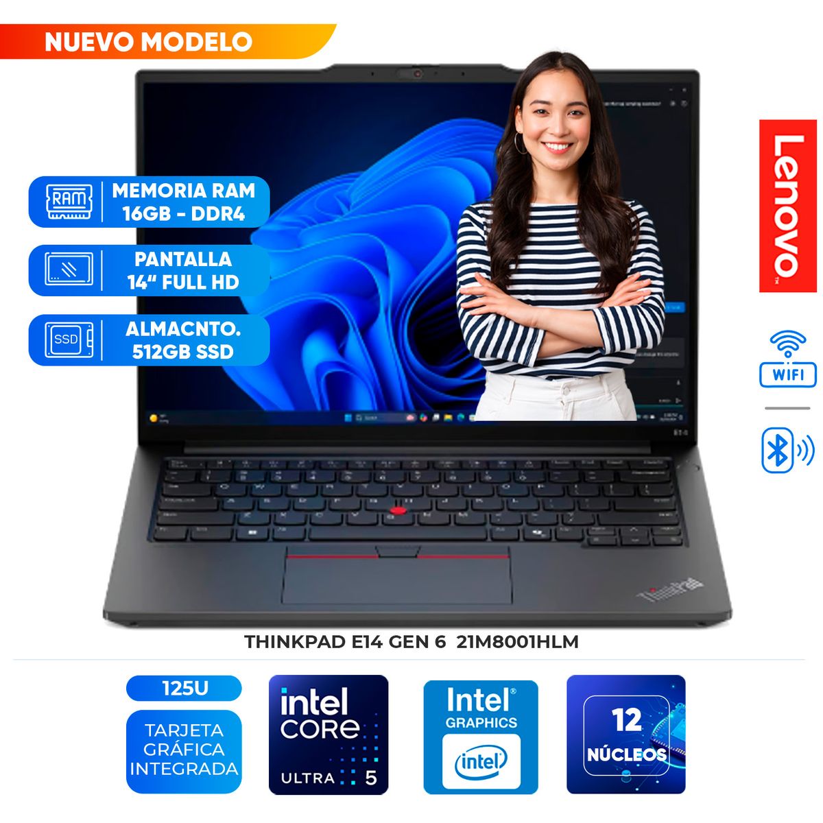 LENOVO - Laptop LENOVO Thinkpad E14 Gen 6, Core Ultra 5 125U, 16GB DDR5, 512GB SSD, 14" WUXGA IPS