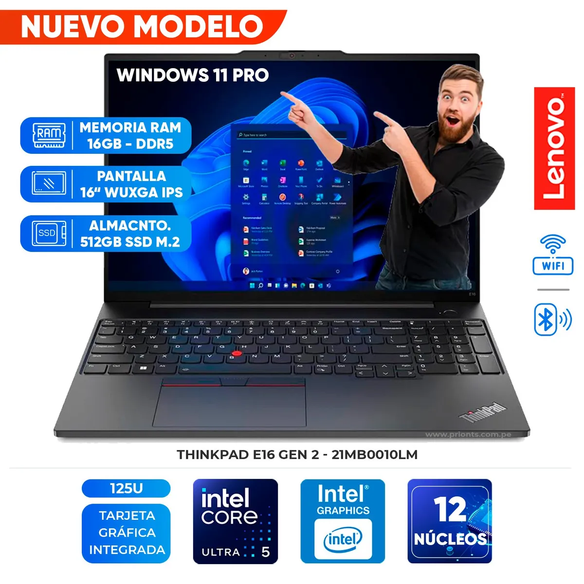 LENOVO - Laptop LENOVO ThinkPad E16 Gen2, Core Ultra 5 125U, 16GB DDR5, 512GB SSD, 16" WUXGA IPS
