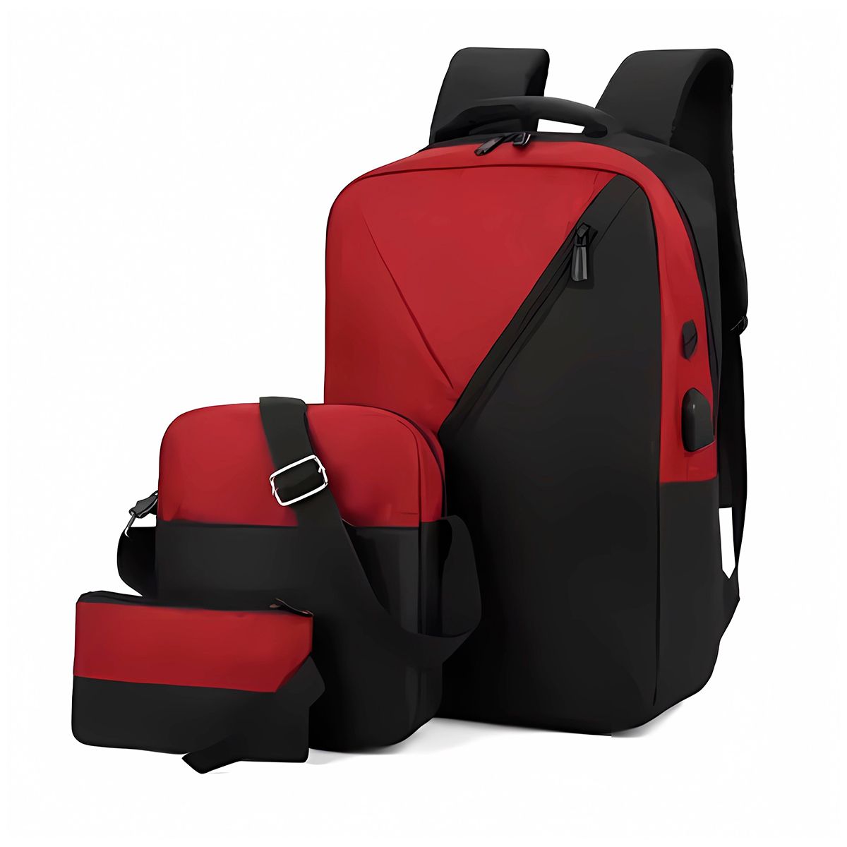 GENERICO - Mochila multifuncional 3 piezas con cargador - Rojo