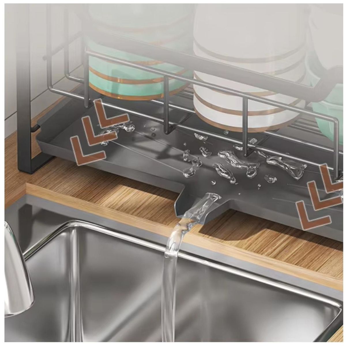 MINARI - Organizador Escurridor de Platos con Sistema de Drenaje L95 -Negro