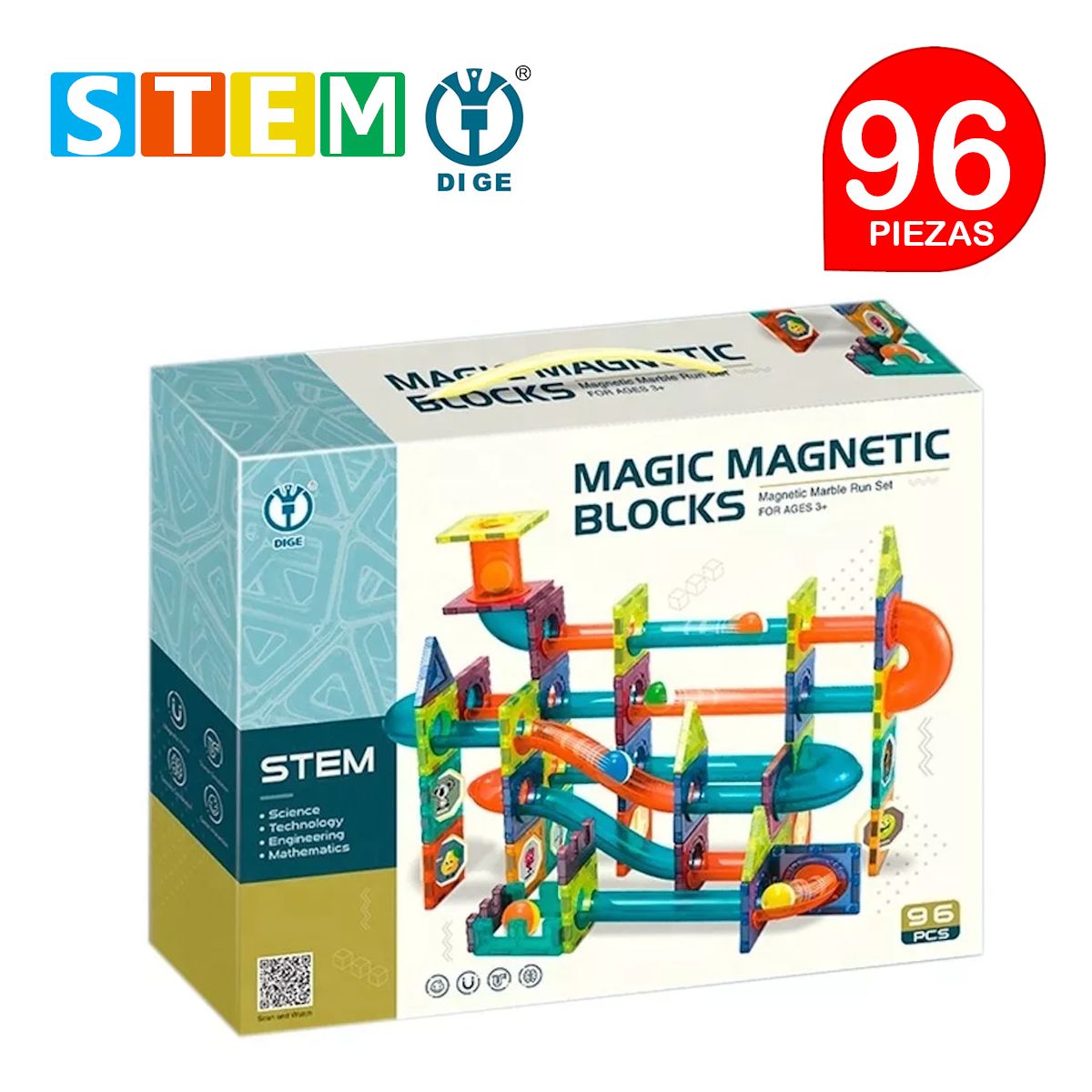 STM - Bloques magnéticos didácticos STEM DIGE MAGIC caja 96 piezas