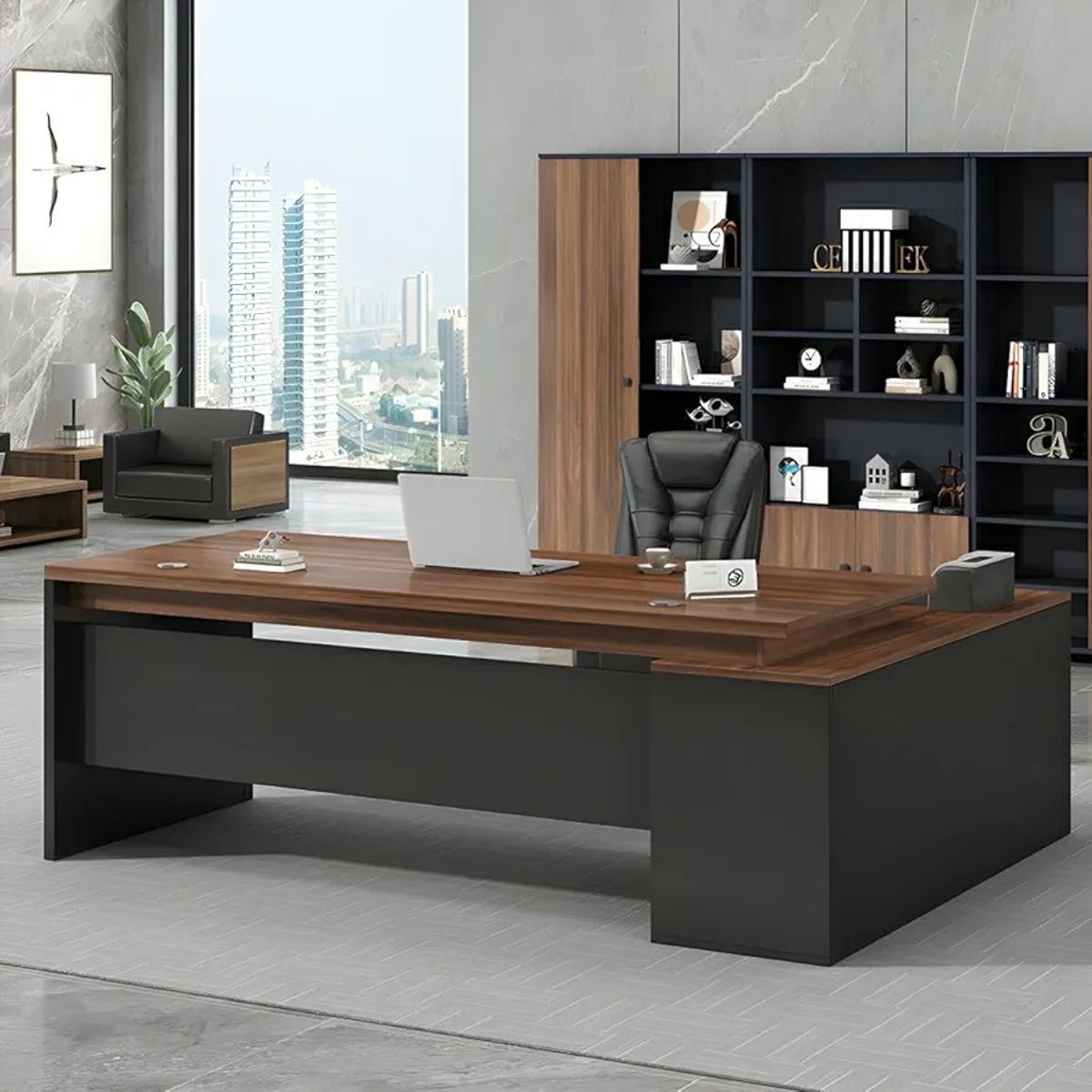 DMUEBLES - DM ESCRITORIO EJECUTIVO/GERENCIA LYBERTY 180 CM - MARRÓN/GRIS - MADERA