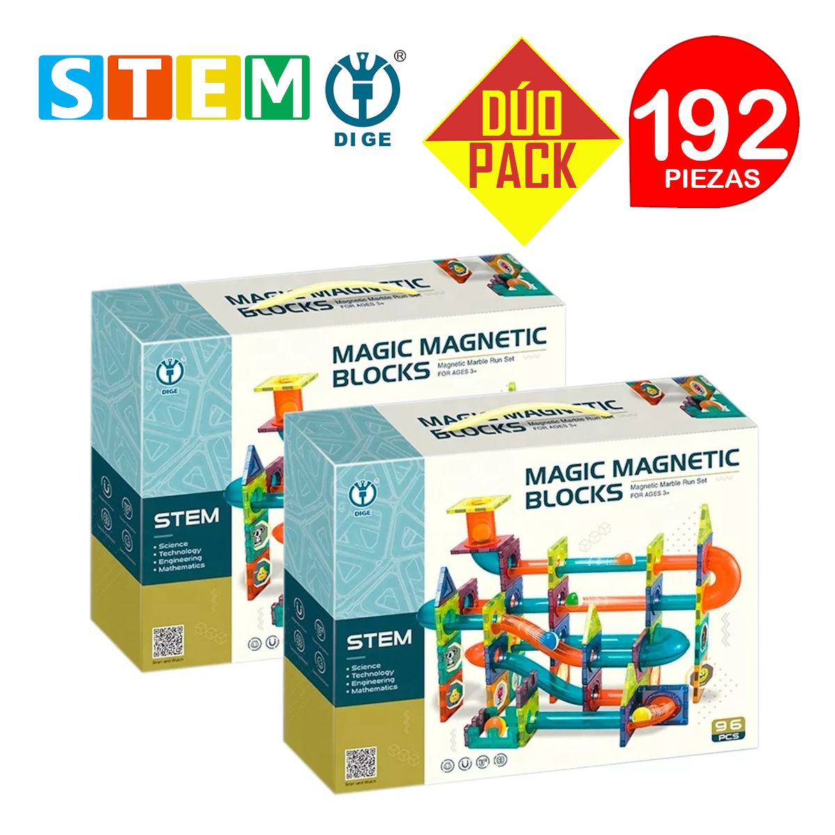 STM - Bloques magnéticos didácticos STEM 96pz DÚO PACK 192 piezas