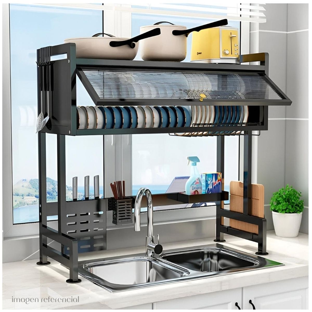 MINARI - Organizador Escurridor de Platos Elegante y Moderno con Tapa 85cm E215