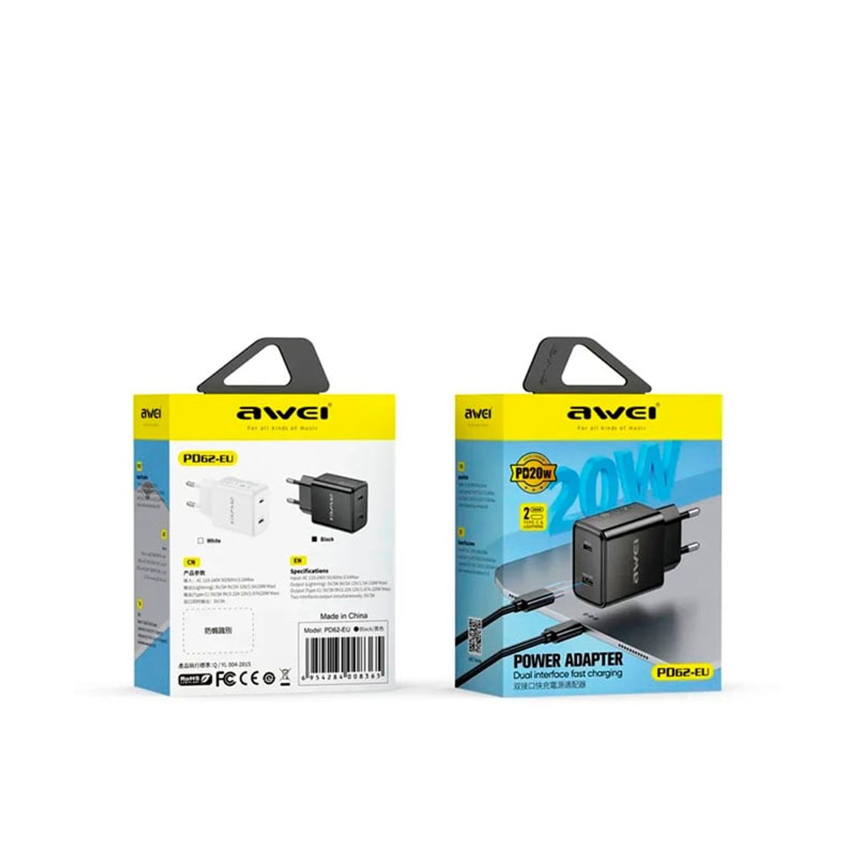 AWEI - CARGADOR AWEI PD62-CC 20W TIPO-C + USB NEGRO